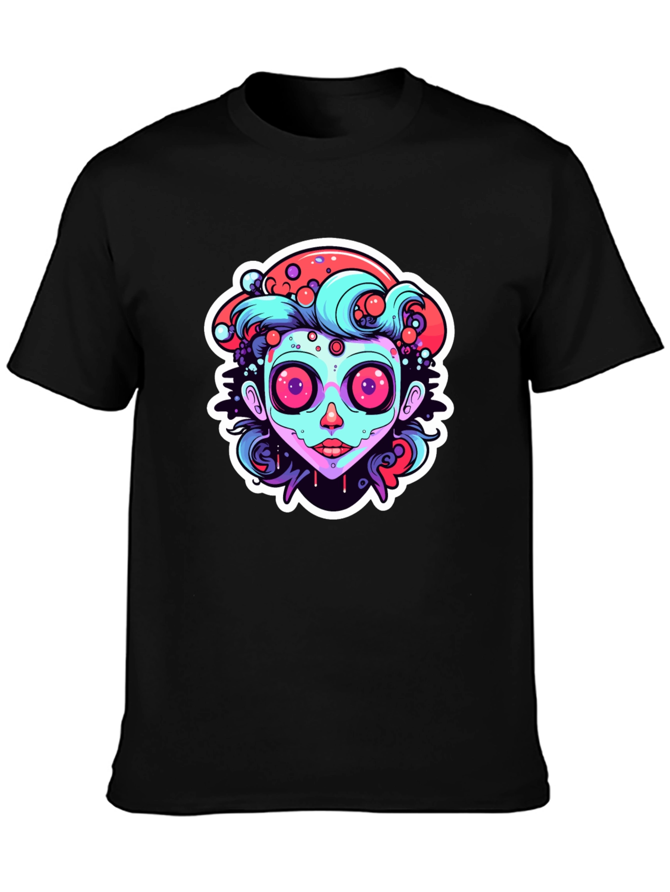 Funky Cartoon Face Black T-Shirt
