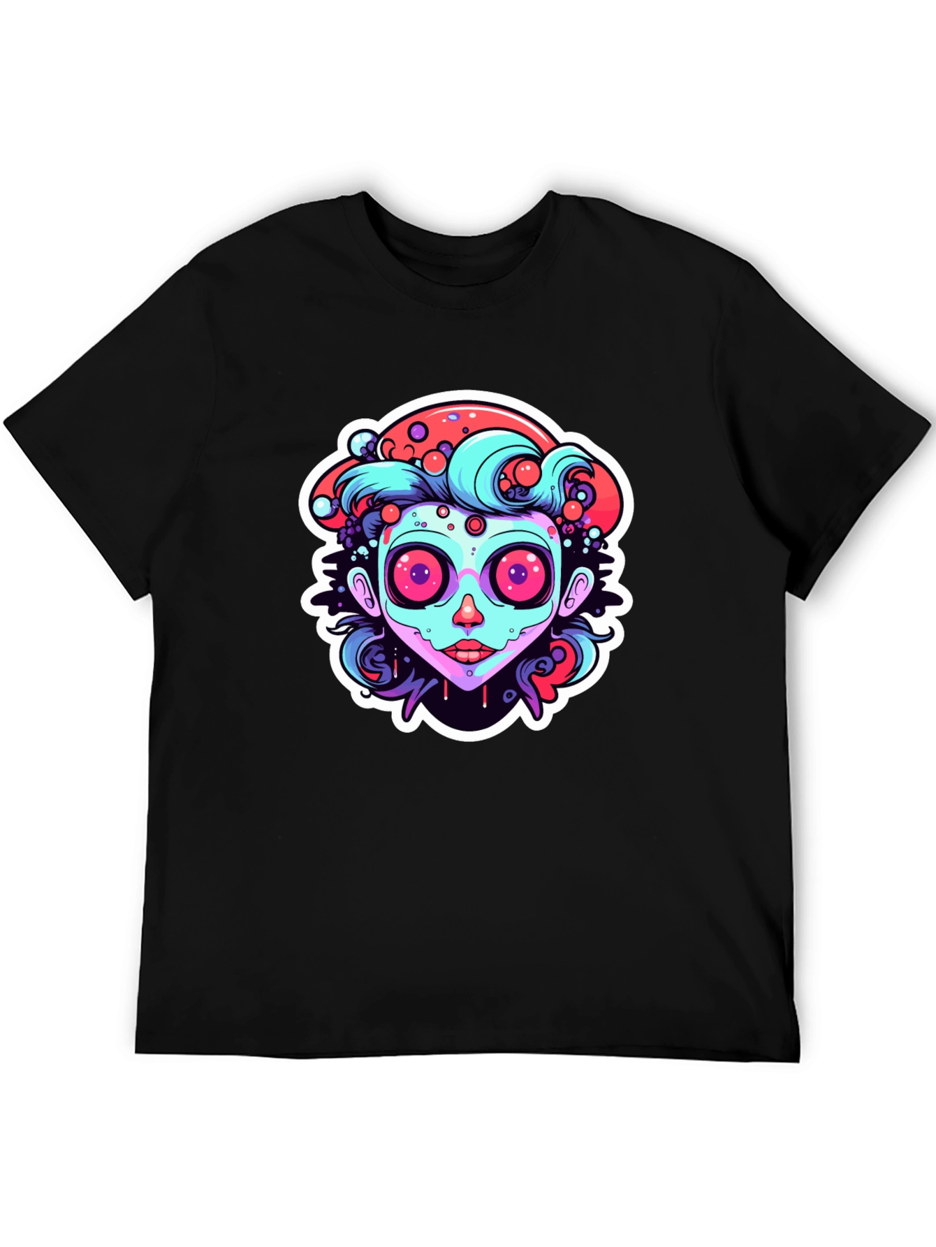 Funky Cartoon Face Black T-Shirt