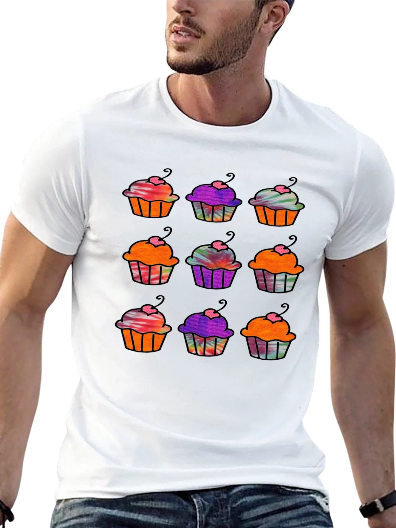 Cupcake Pattern Black T-Shirt