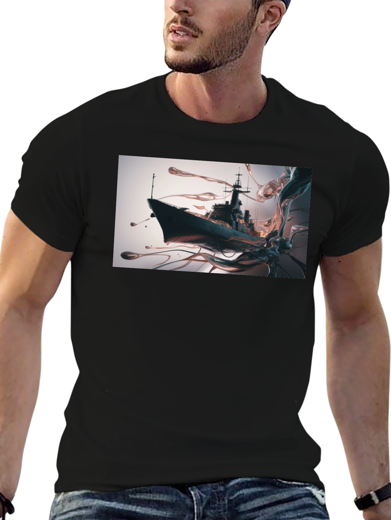 Naval Vessel Graphic Tee - Modern Warship Art T-Shirt