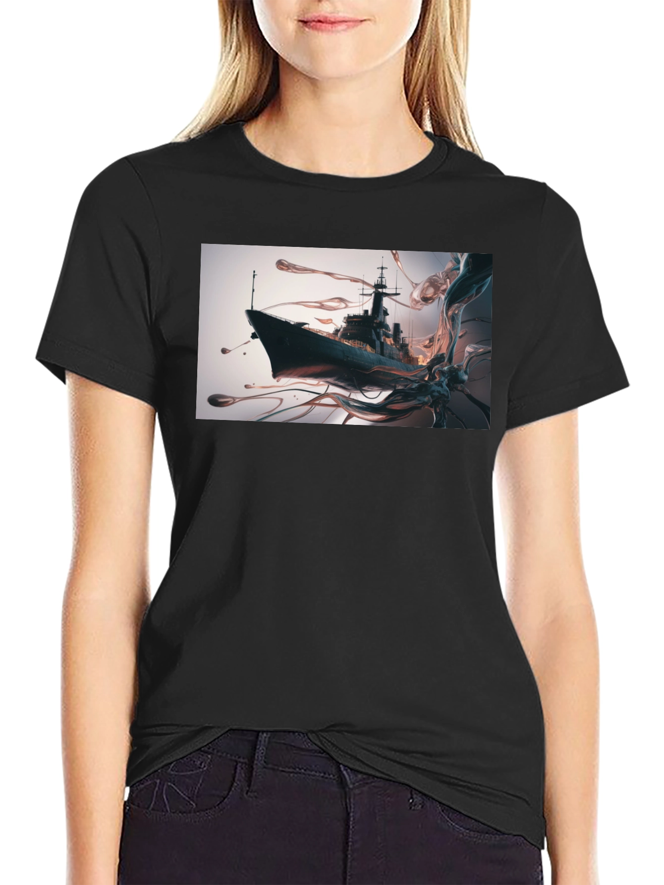 Naval Vessel Graphic Tee - Modern Warship Art T-Shirt