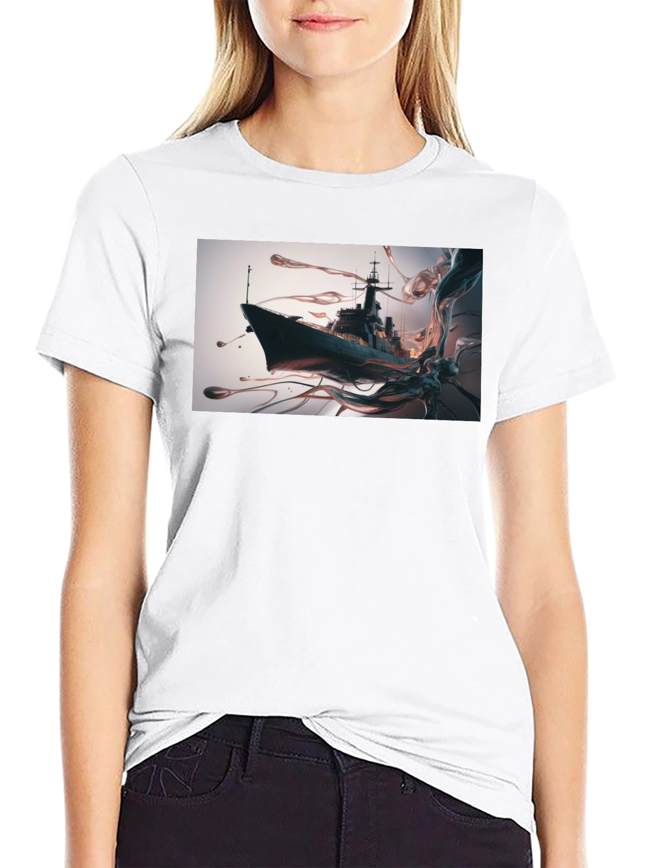 Naval Vessel Graphic Tee - Modern Warship Art T-Shirt