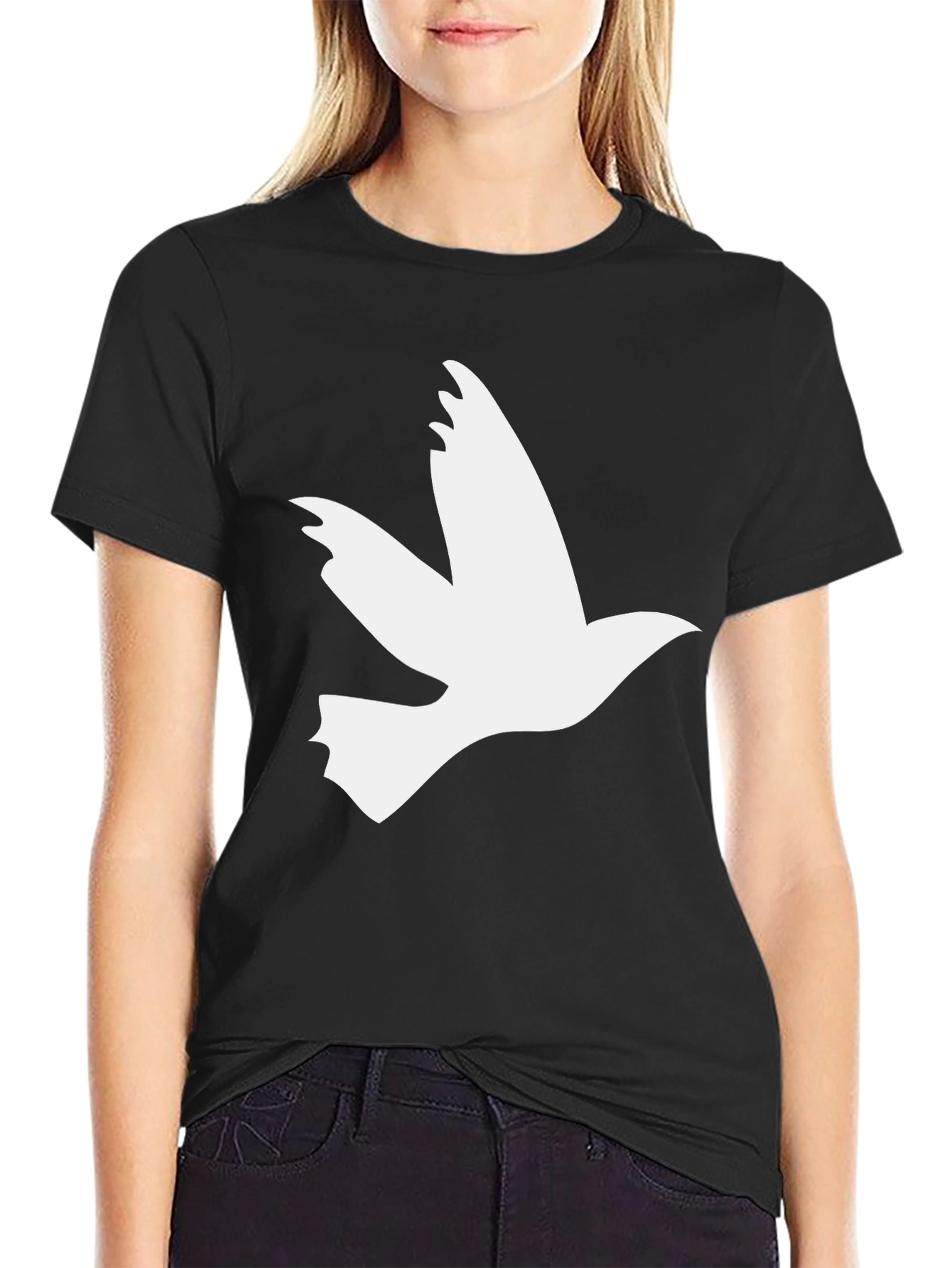 White Dove Graphic Black T-Shirt