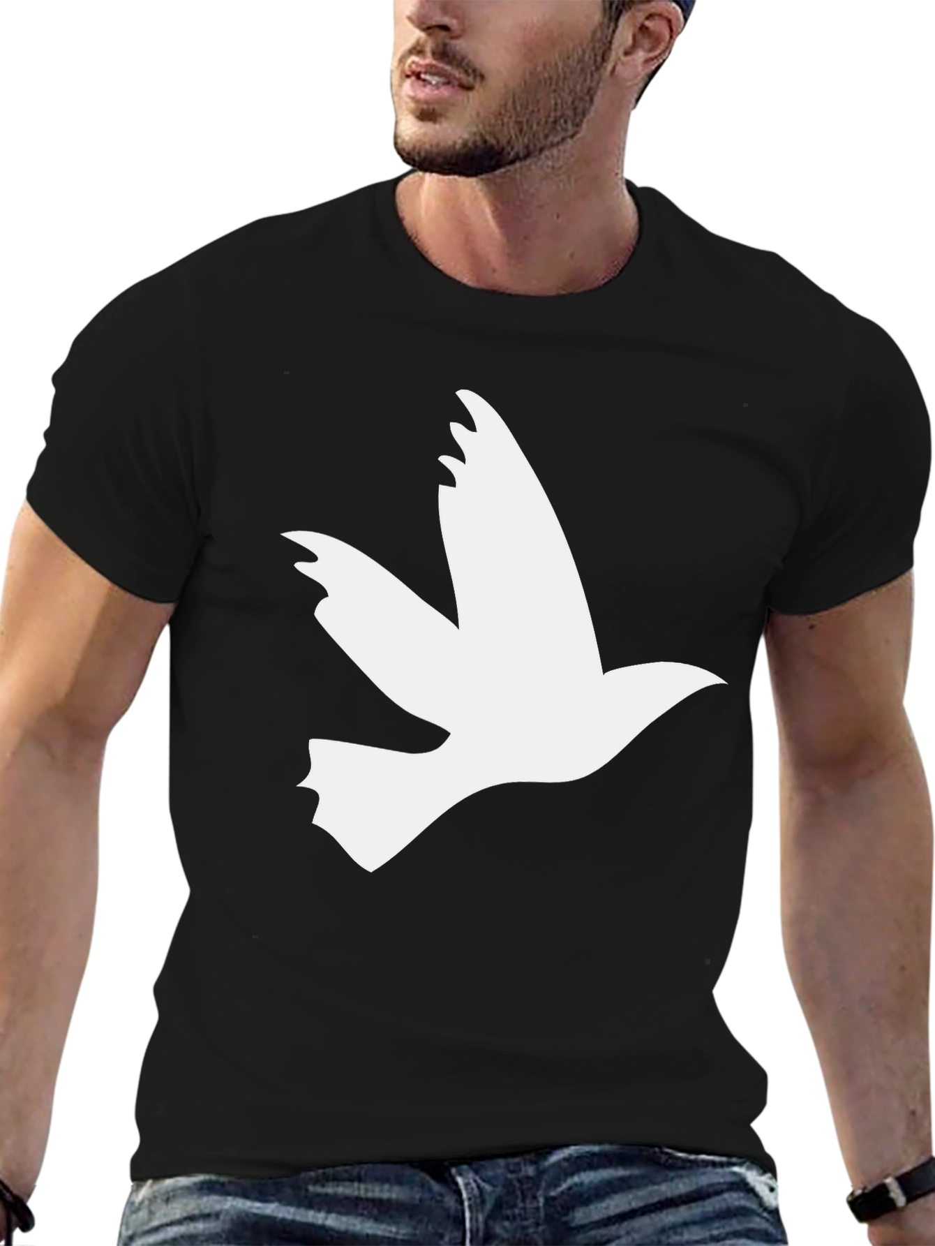 White Dove Graphic Black T-Shirt