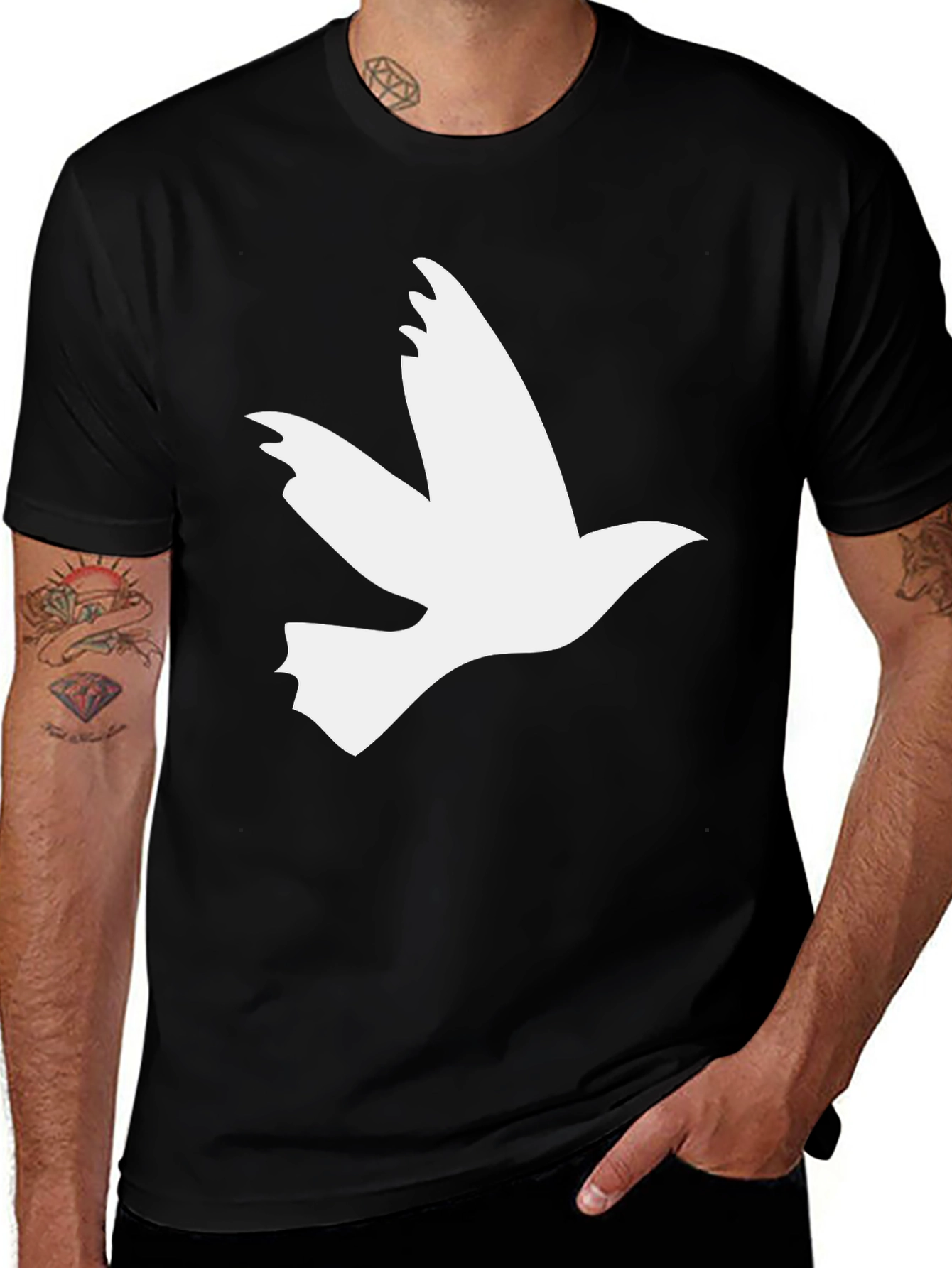 White Dove Graphic Black T-Shirt