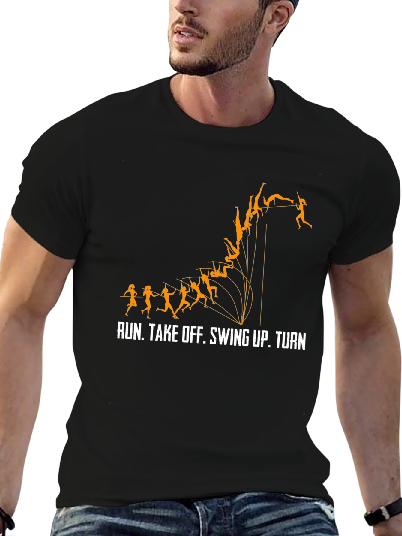 Pole Vaulting Mens Black T-Shirt