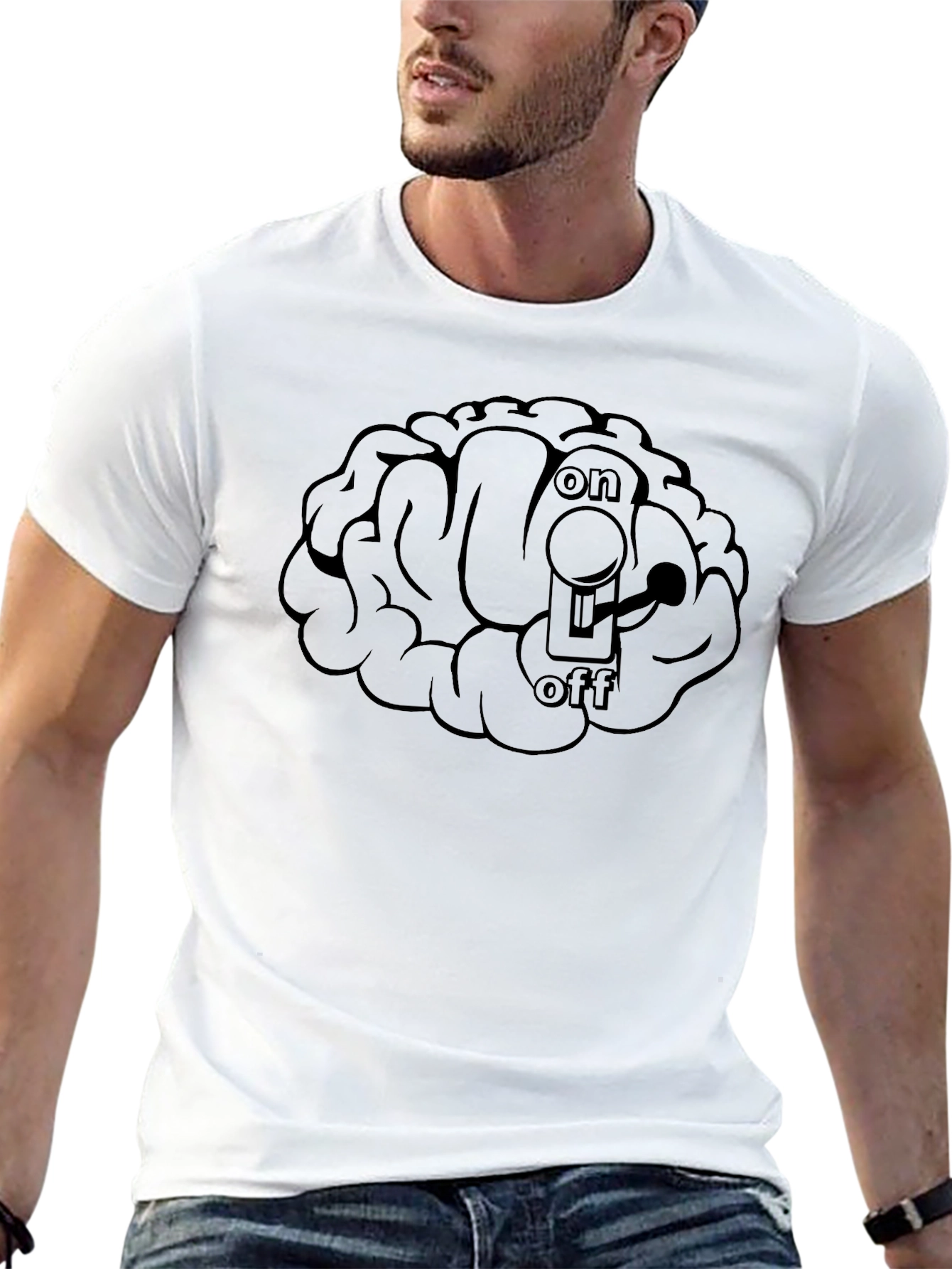 Brain On/Off Switch Graphic Black T-Shirt