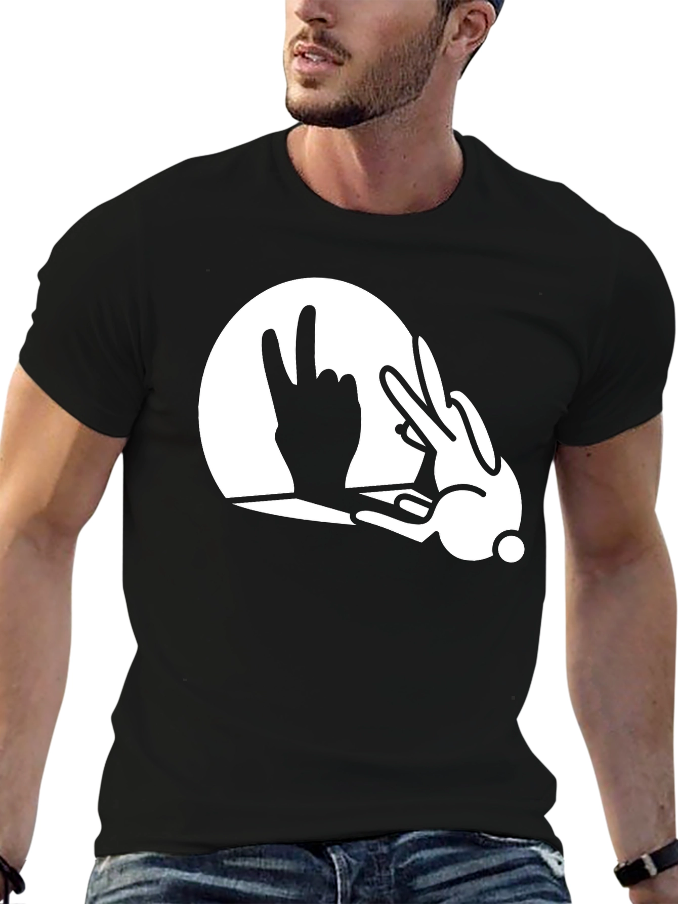 Funny Rabbit Shadow Hand T-Shirt
