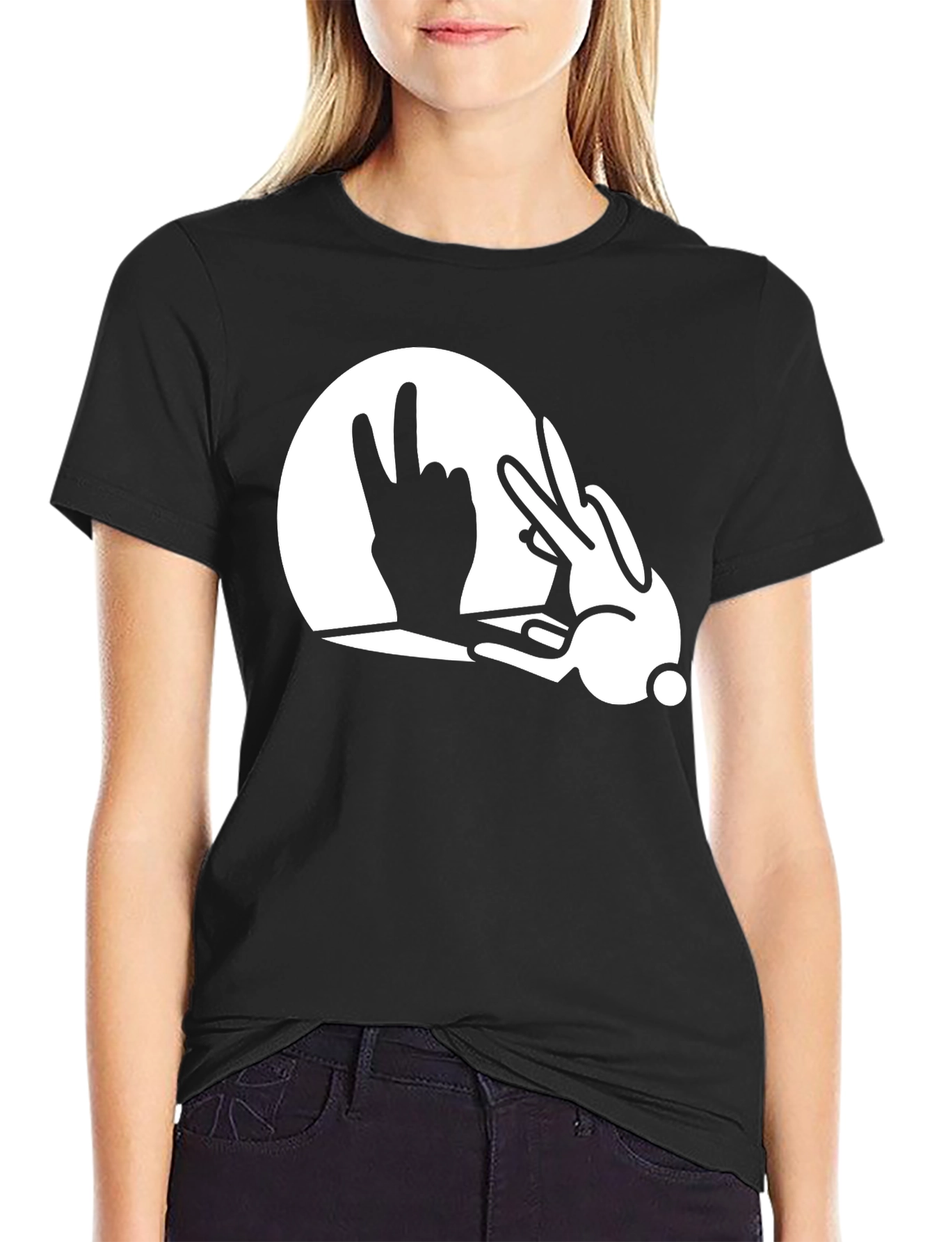 Funny Rabbit Shadow Hand T-Shirt