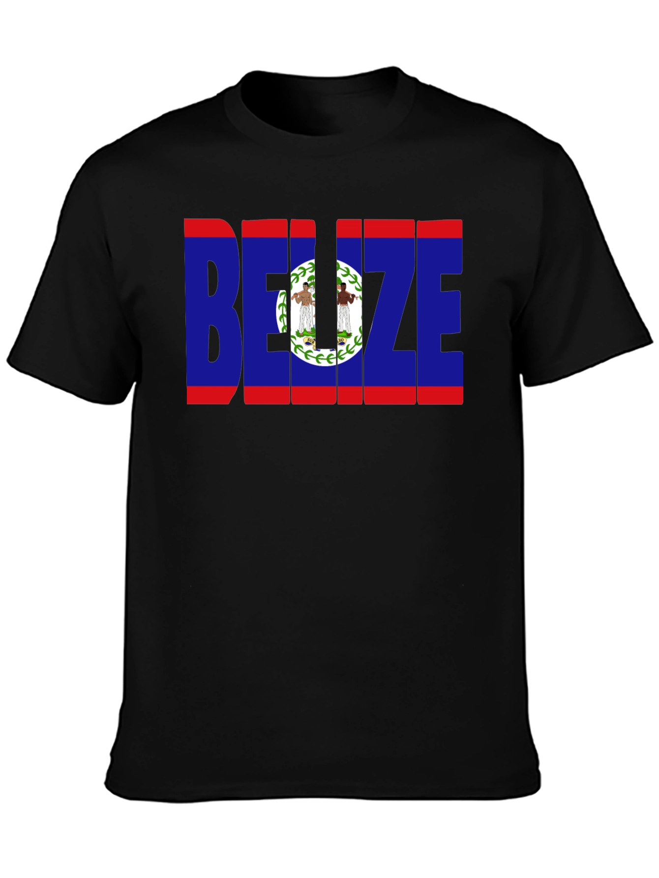 Belize Flag Graphic T-Shirt - Black Crew Neck Tee