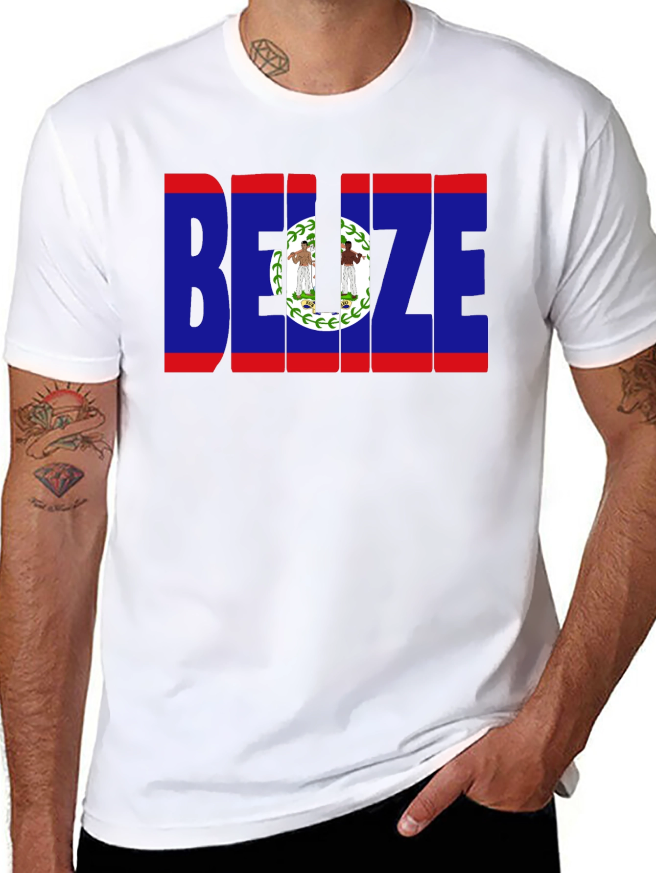 Belize Flag Graphic T-Shirt - Black Crew Neck Tee