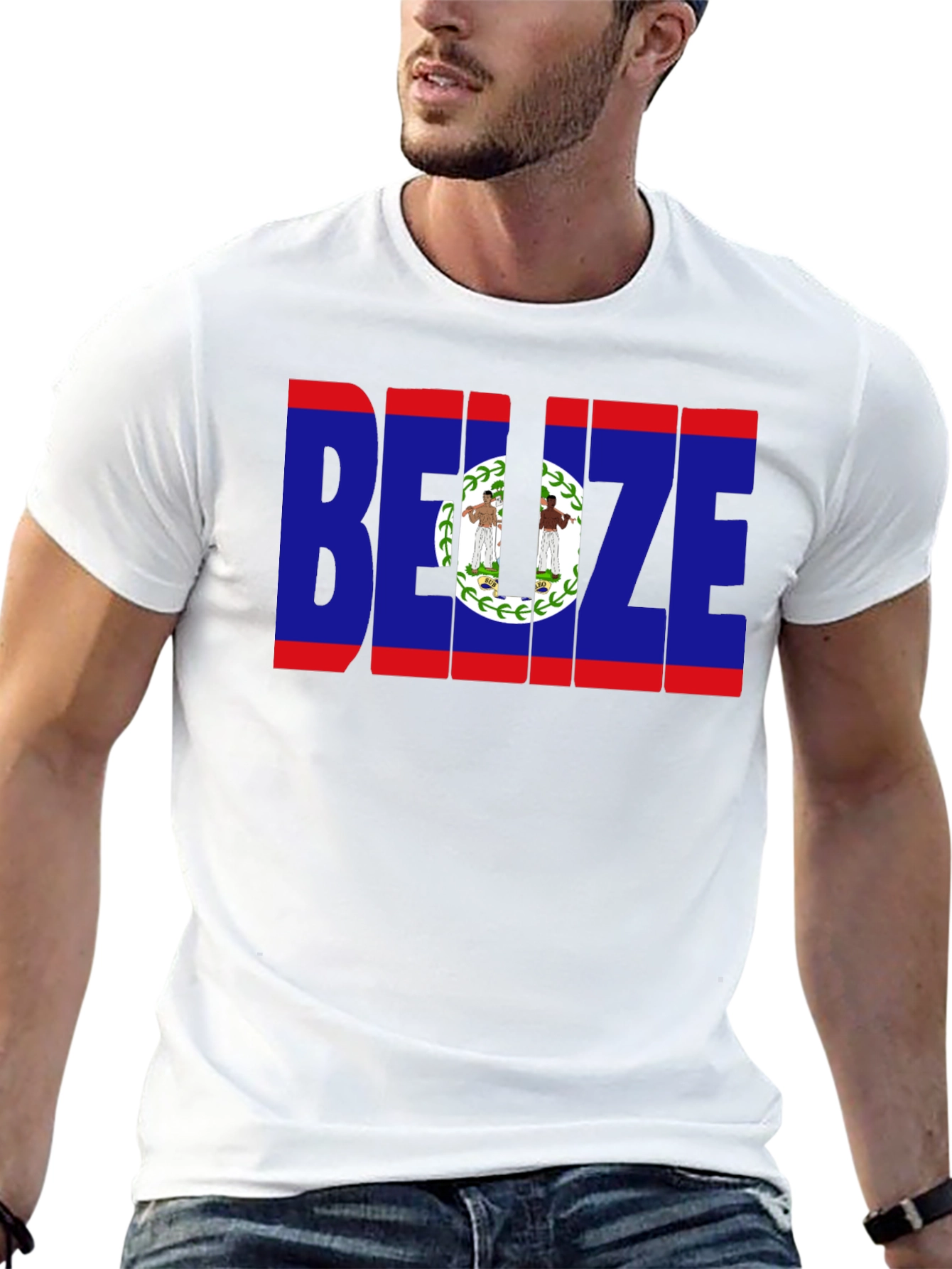 Belize Flag Graphic T-Shirt - Black Crew Neck Tee