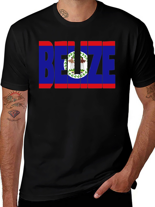 Belize Flag Graphic T-Shirt - Black Crew Neck Tee