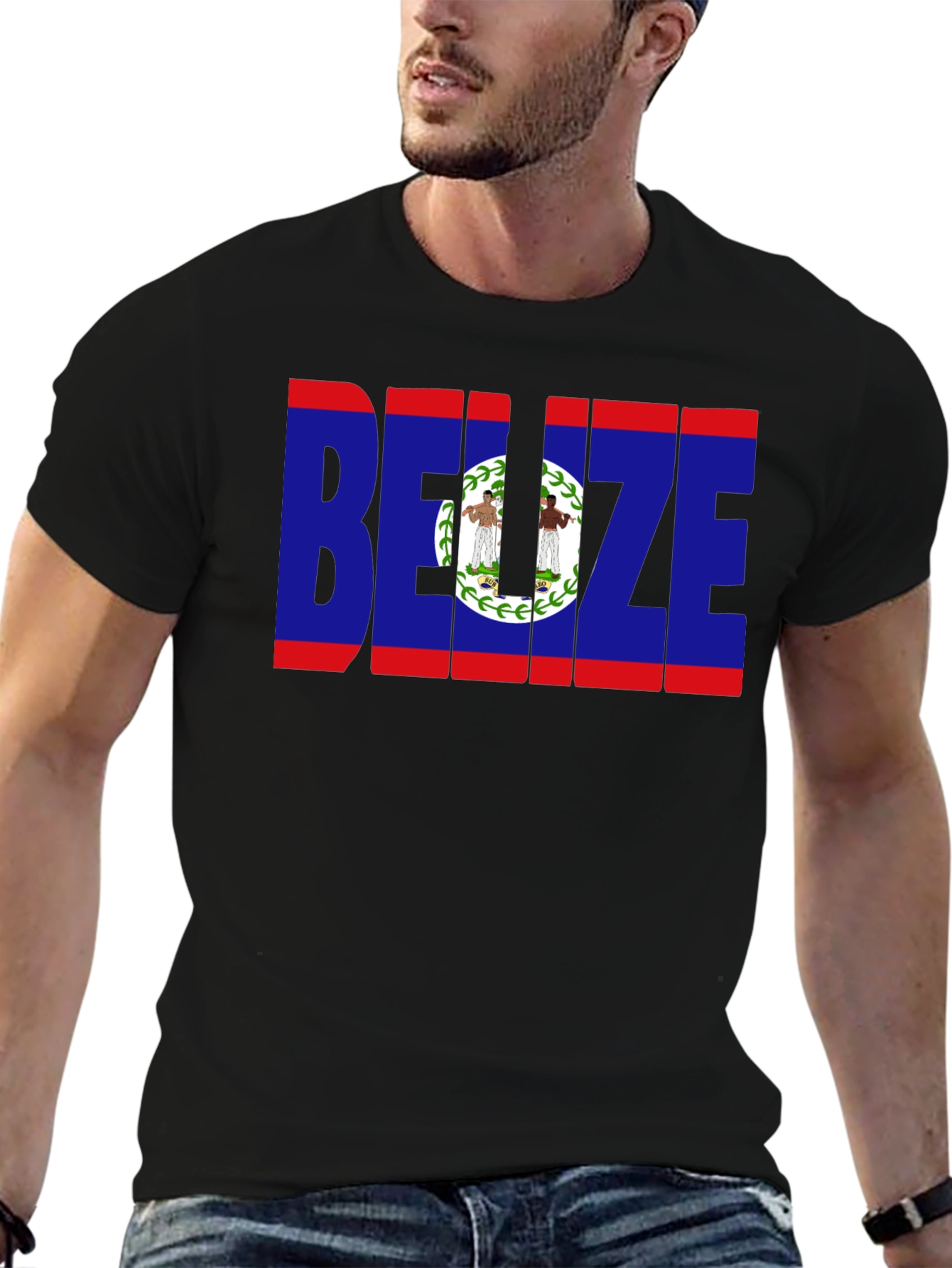 Belize Flag Graphic T-Shirt - Black Crew Neck Tee