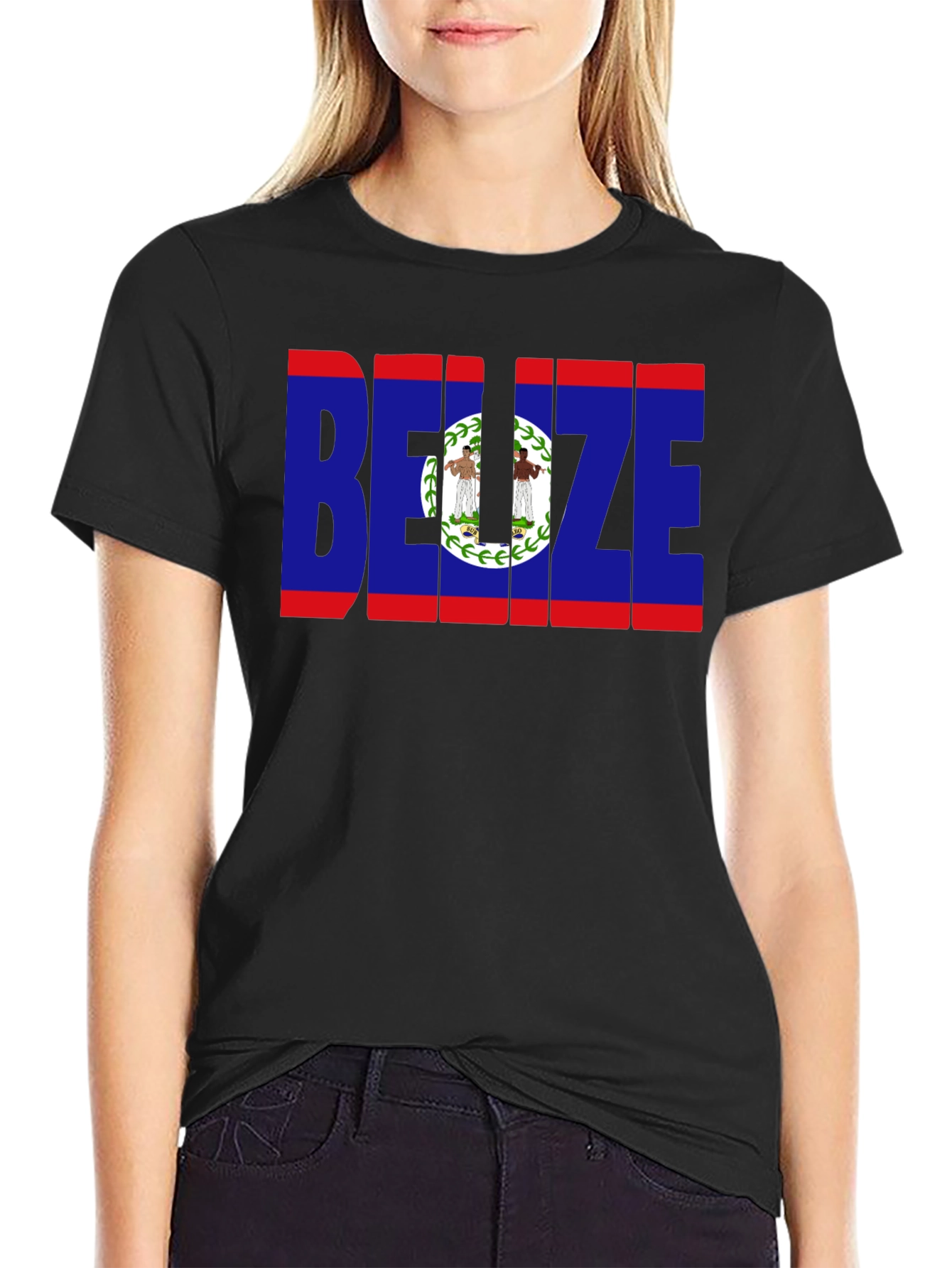 Belize Flag Graphic T-Shirt - Black Crew Neck Tee