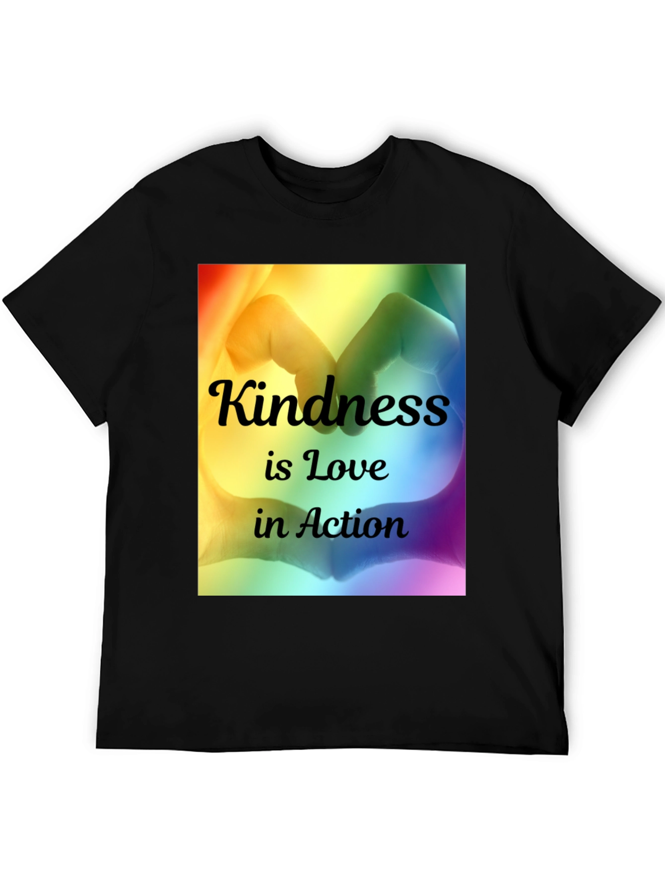 Kindness is Love T-Shirt - Rainbow Heart Hands