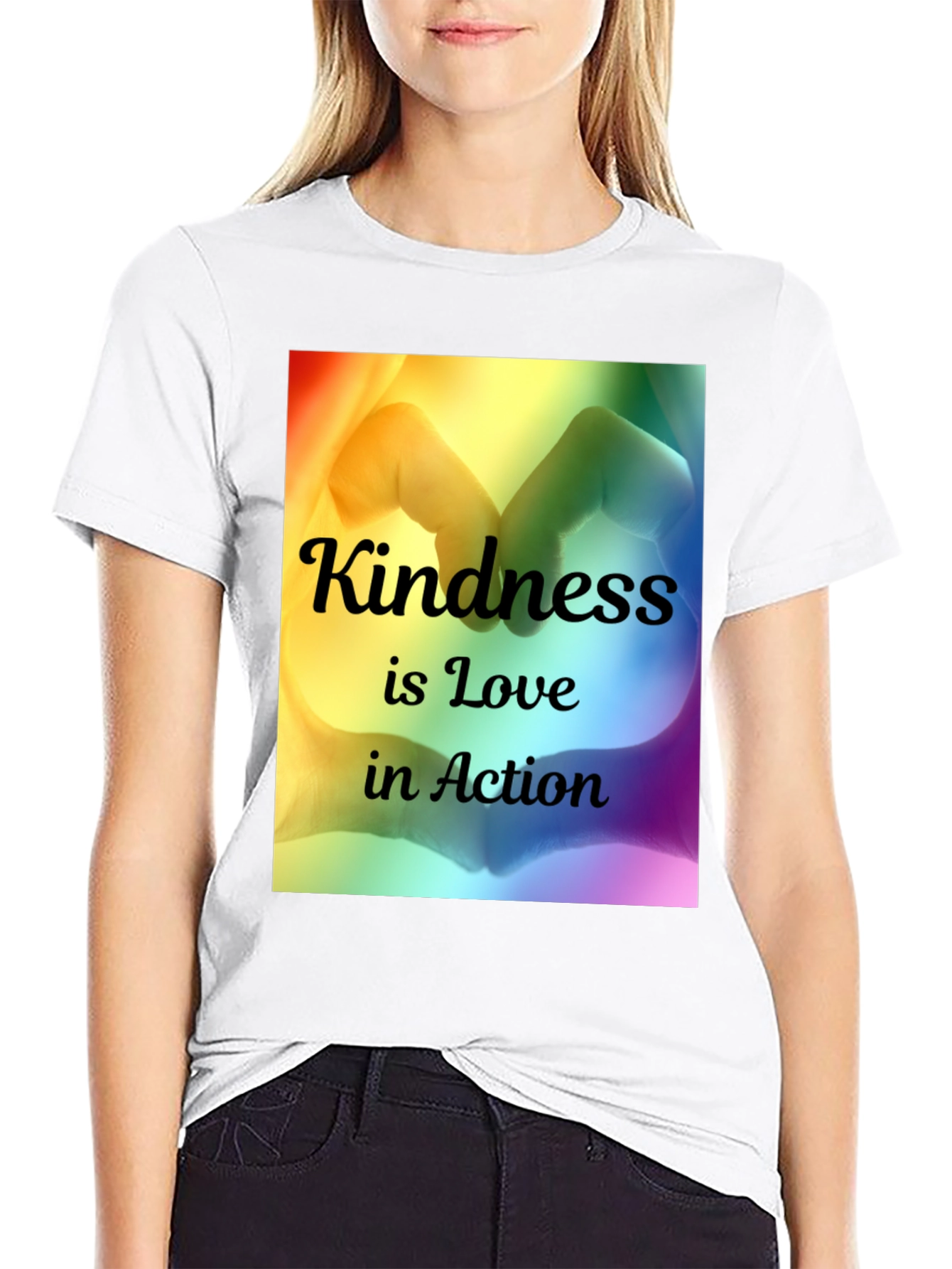 Kindness is Love T-Shirt - Rainbow Heart Hands