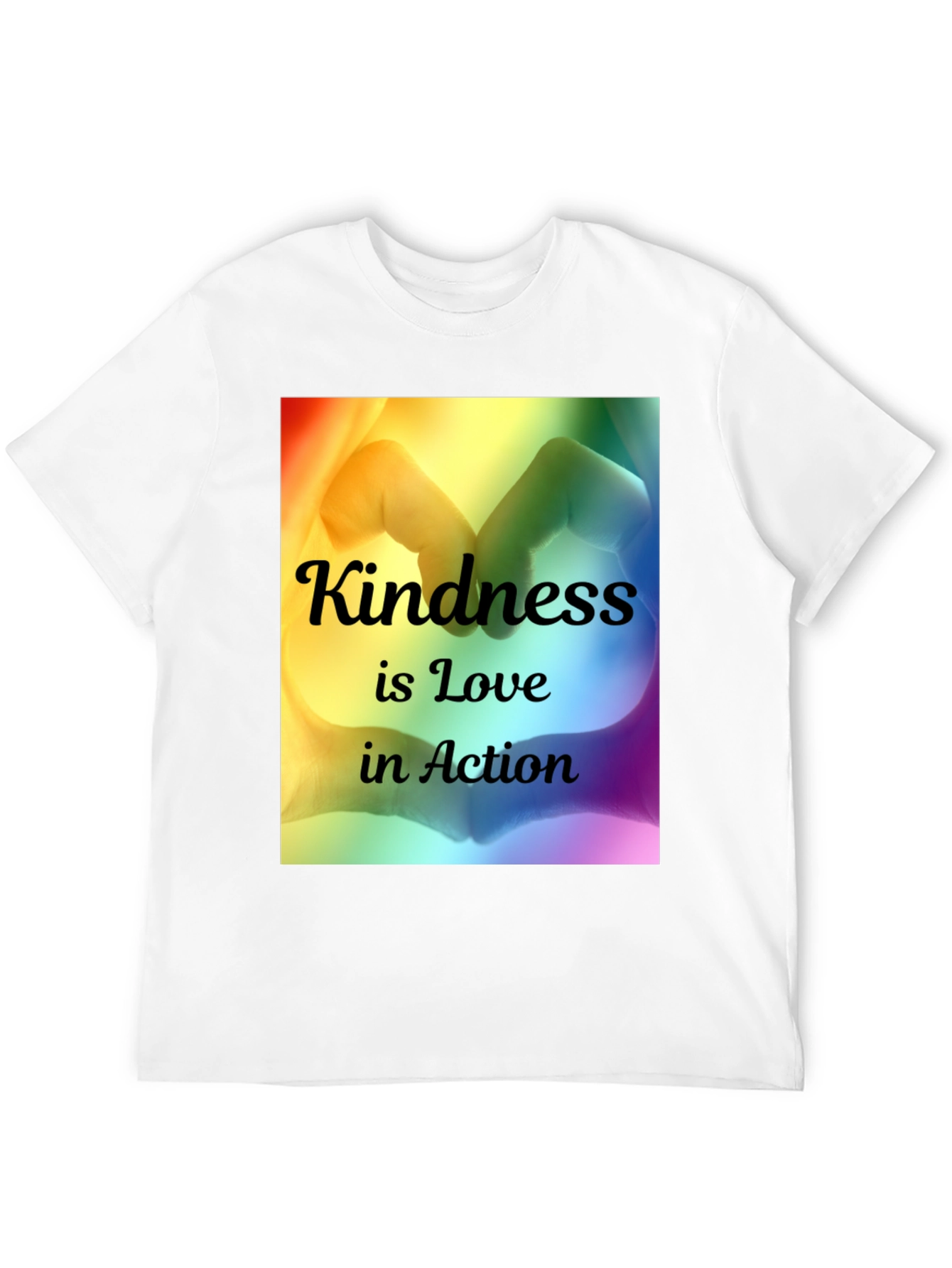 Kindness is Love T-Shirt - Rainbow Heart Hands