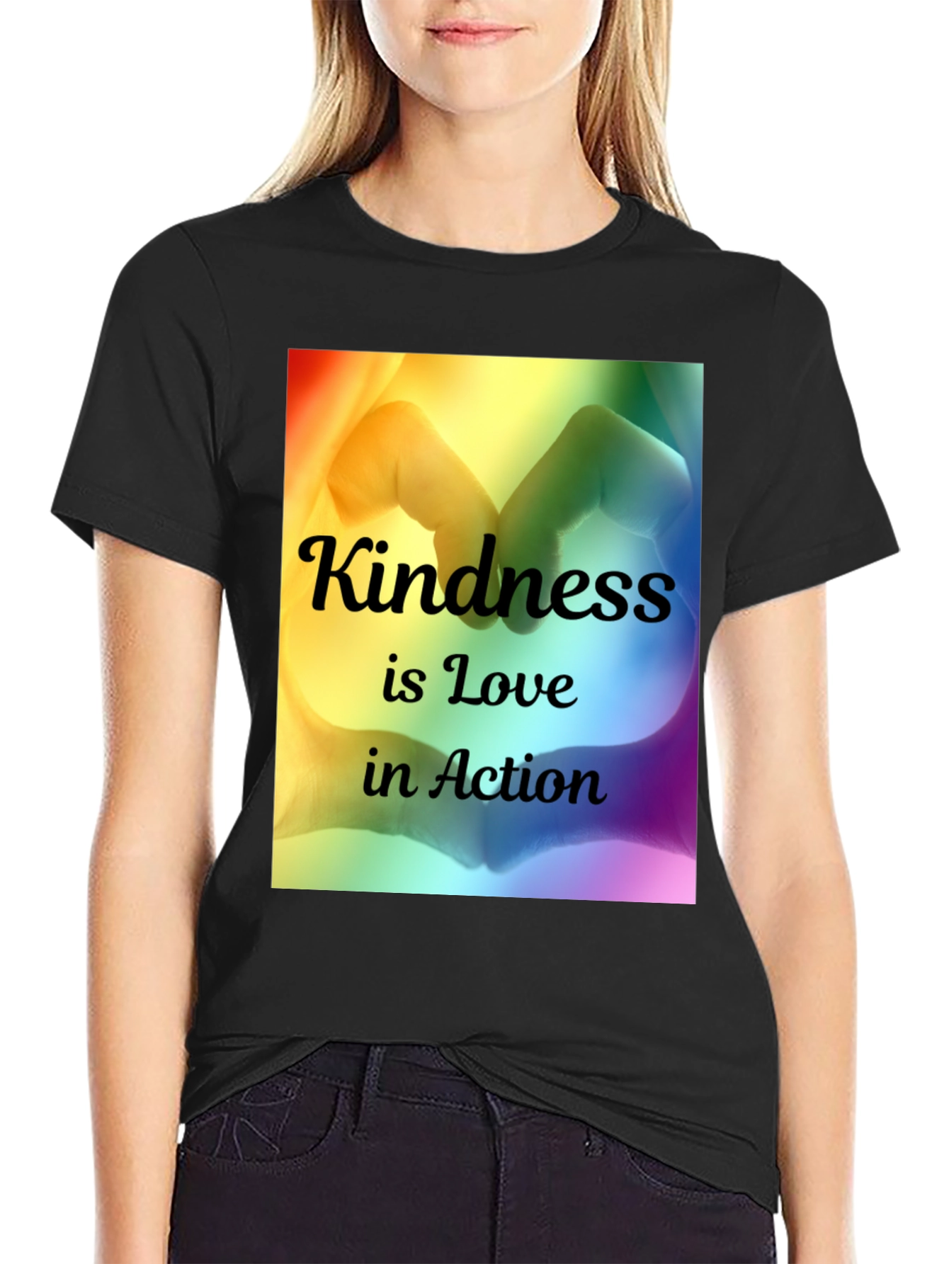 Kindness is Love T-Shirt - Rainbow Heart Hands