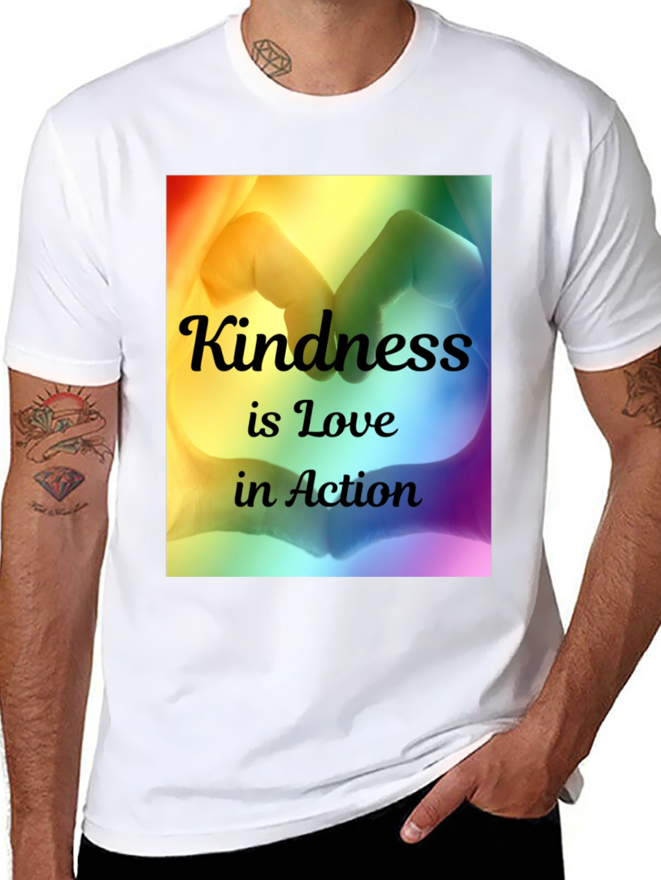 Kindness is Love T-Shirt - Rainbow Heart Hands