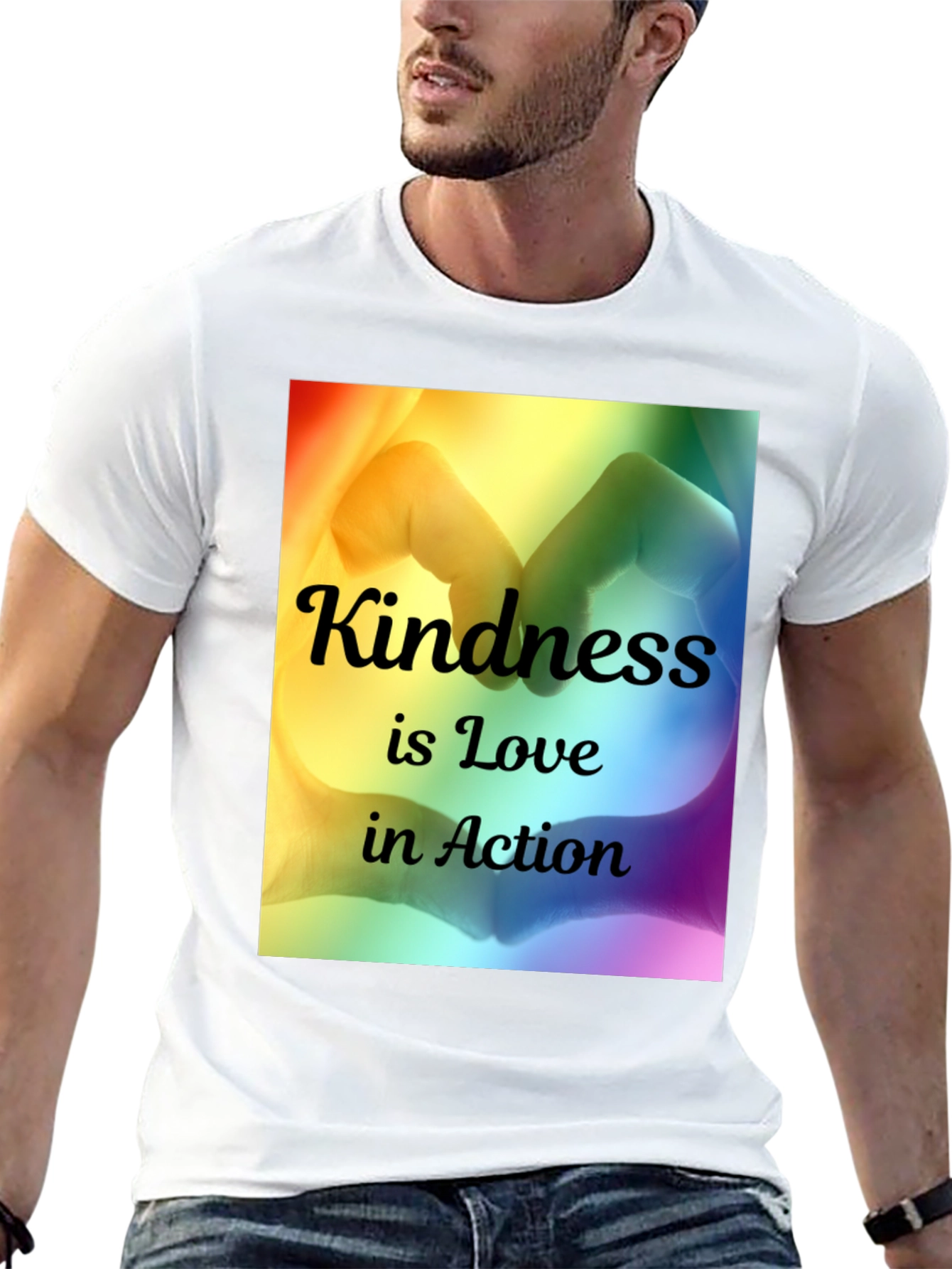 Kindness is Love T-Shirt - Rainbow Heart Hands