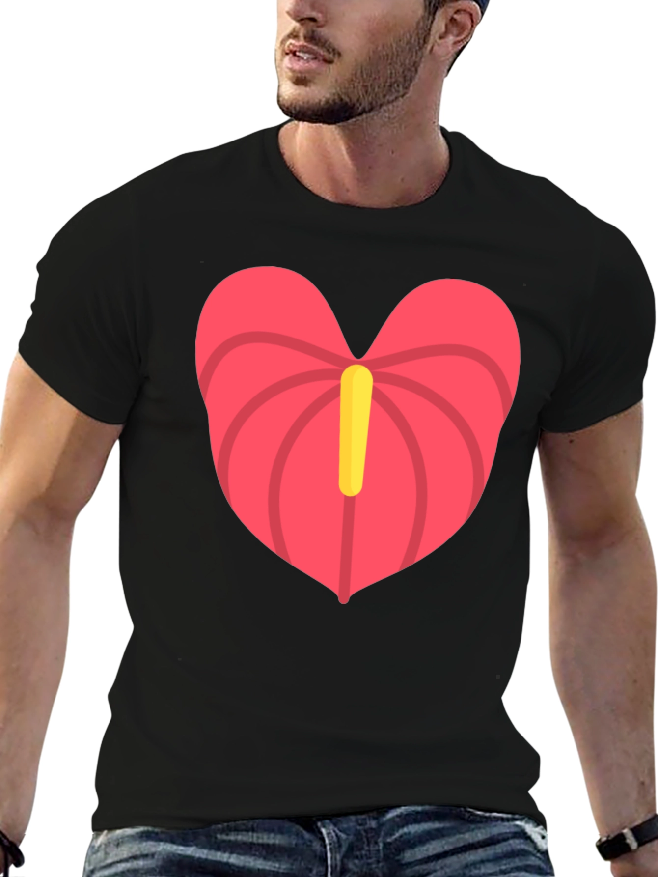 Heart Anthurium T-Shirt - Black Casual Tee