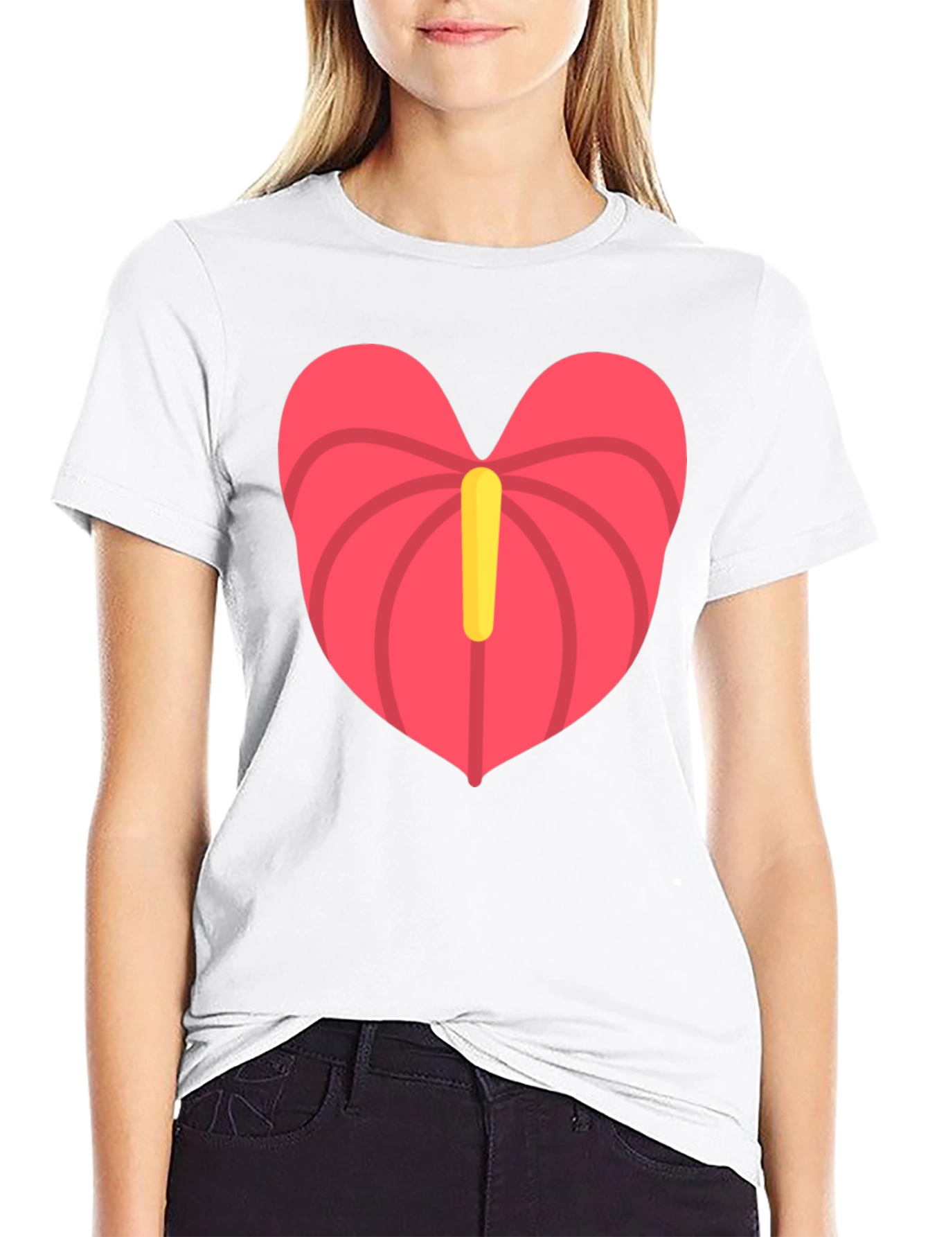 Heart Anthurium T-Shirt - Black Casual Tee
