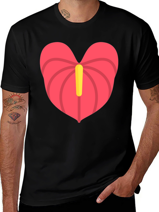 Heart Anthurium T-Shirt - Black Casual Tee
