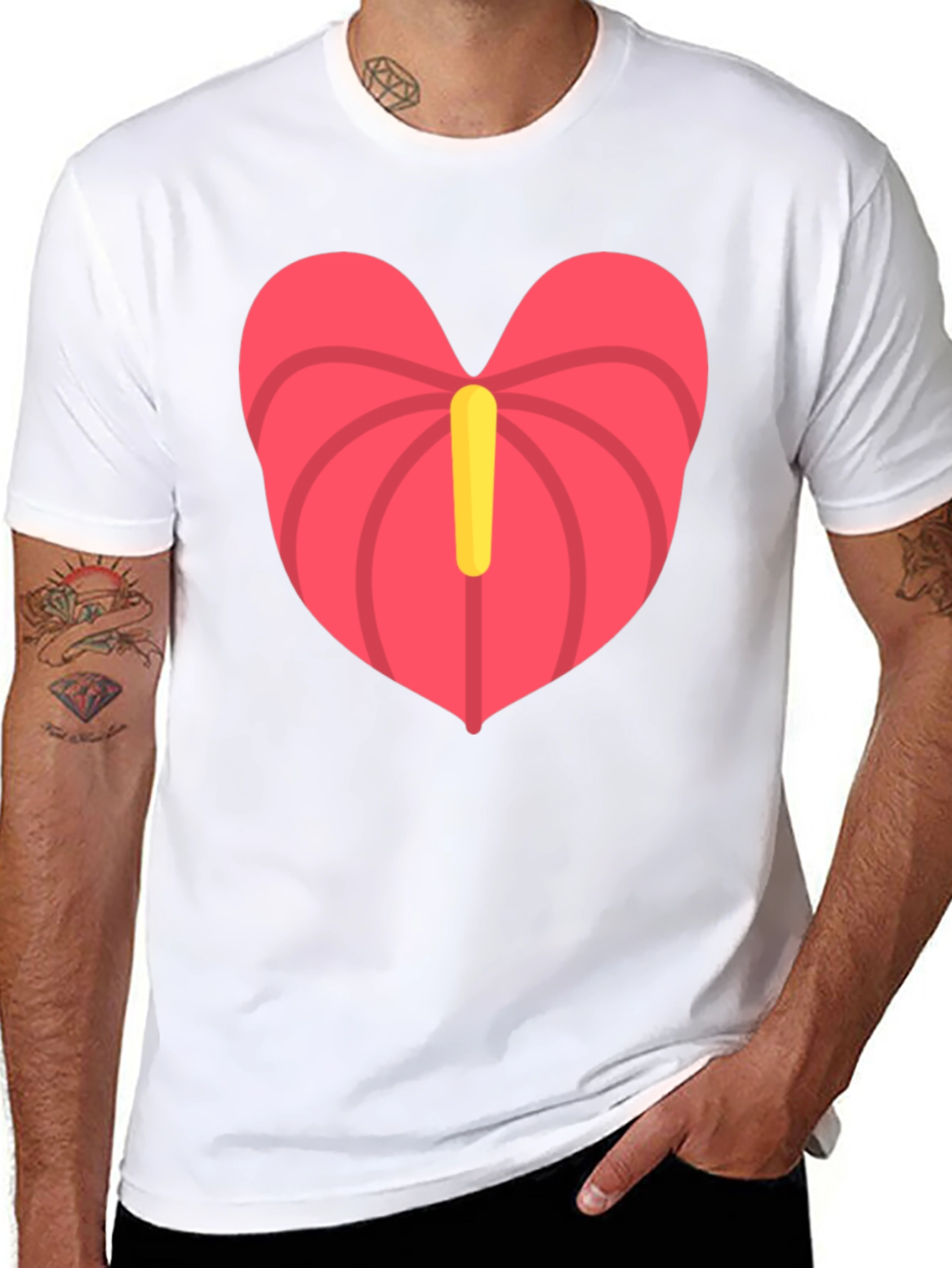 Heart Anthurium T-Shirt - Black Casual Tee
