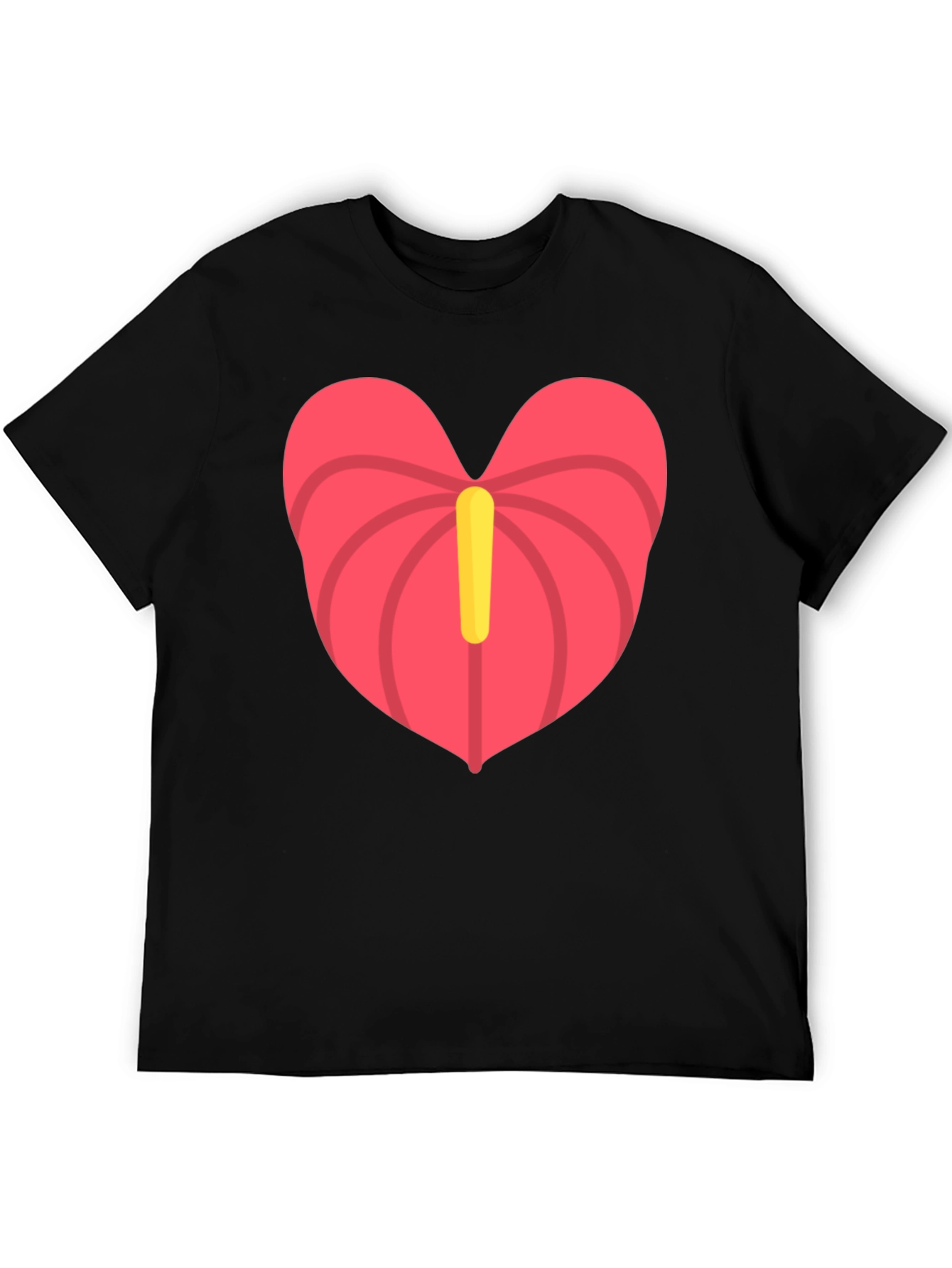 Heart Anthurium T-Shirt - Black Casual Tee
