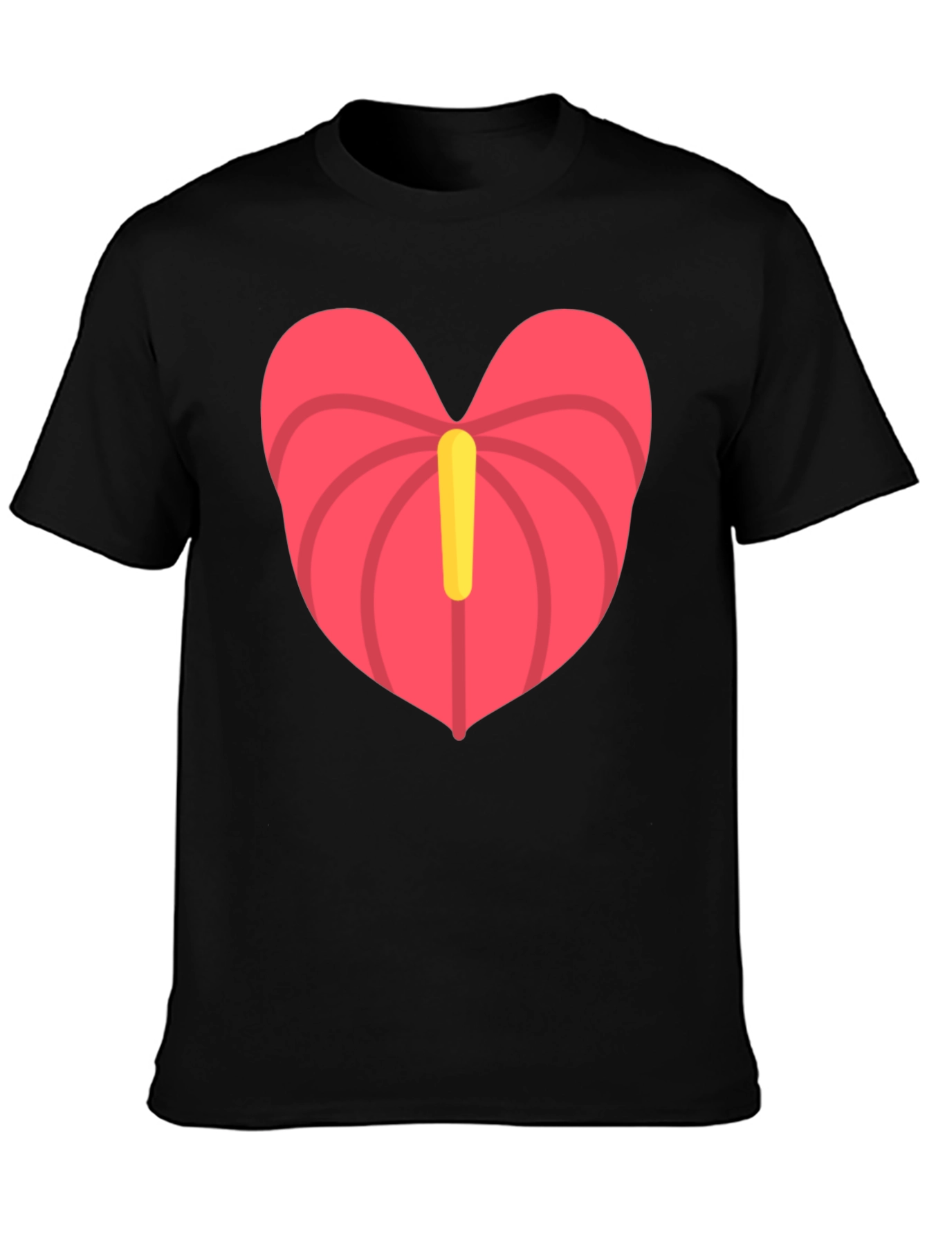 Heart Anthurium T-Shirt - Black Casual Tee