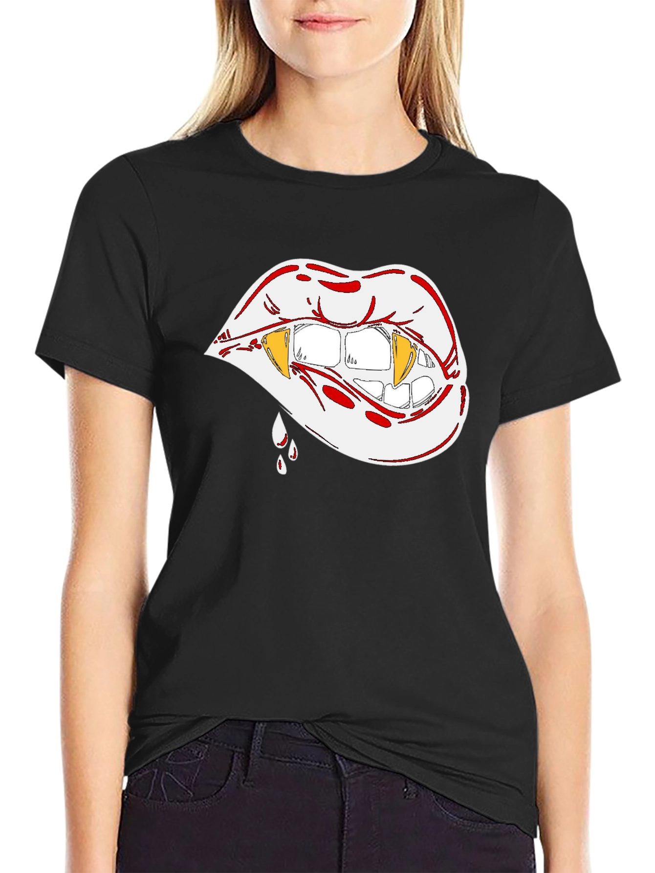 Vampire Lips Graphic T-Shirt - Halloween Style