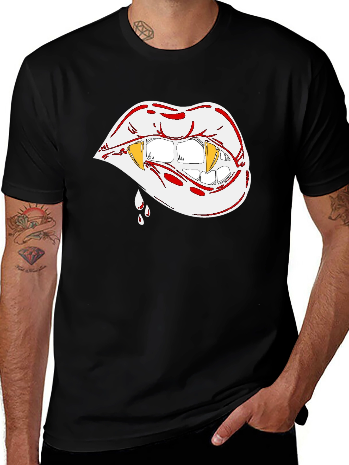 Vampire Lips Graphic T-Shirt - Halloween Style