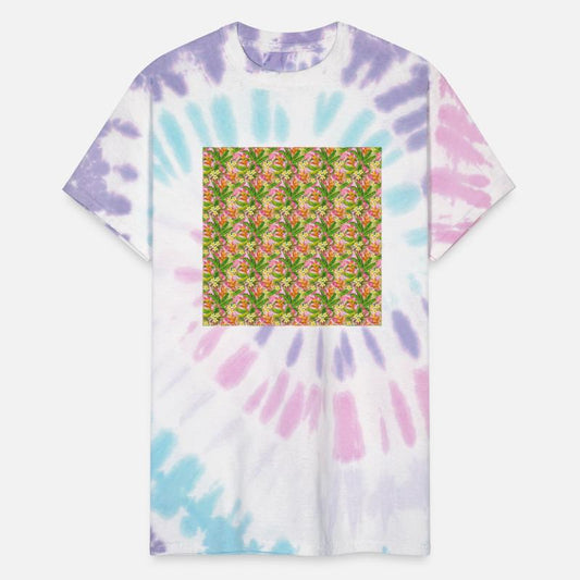 Illustration exotic flower leaves green pattern