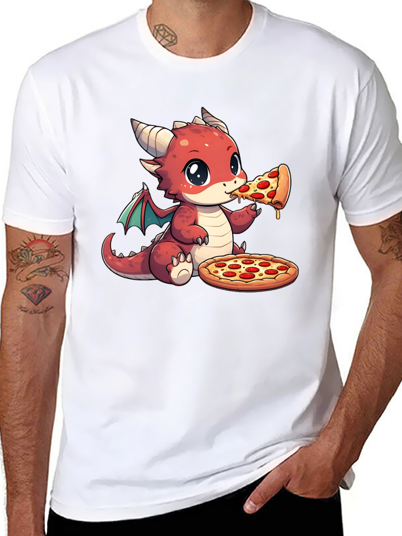 Dragon Eating Pizza Graphic T-Shirt