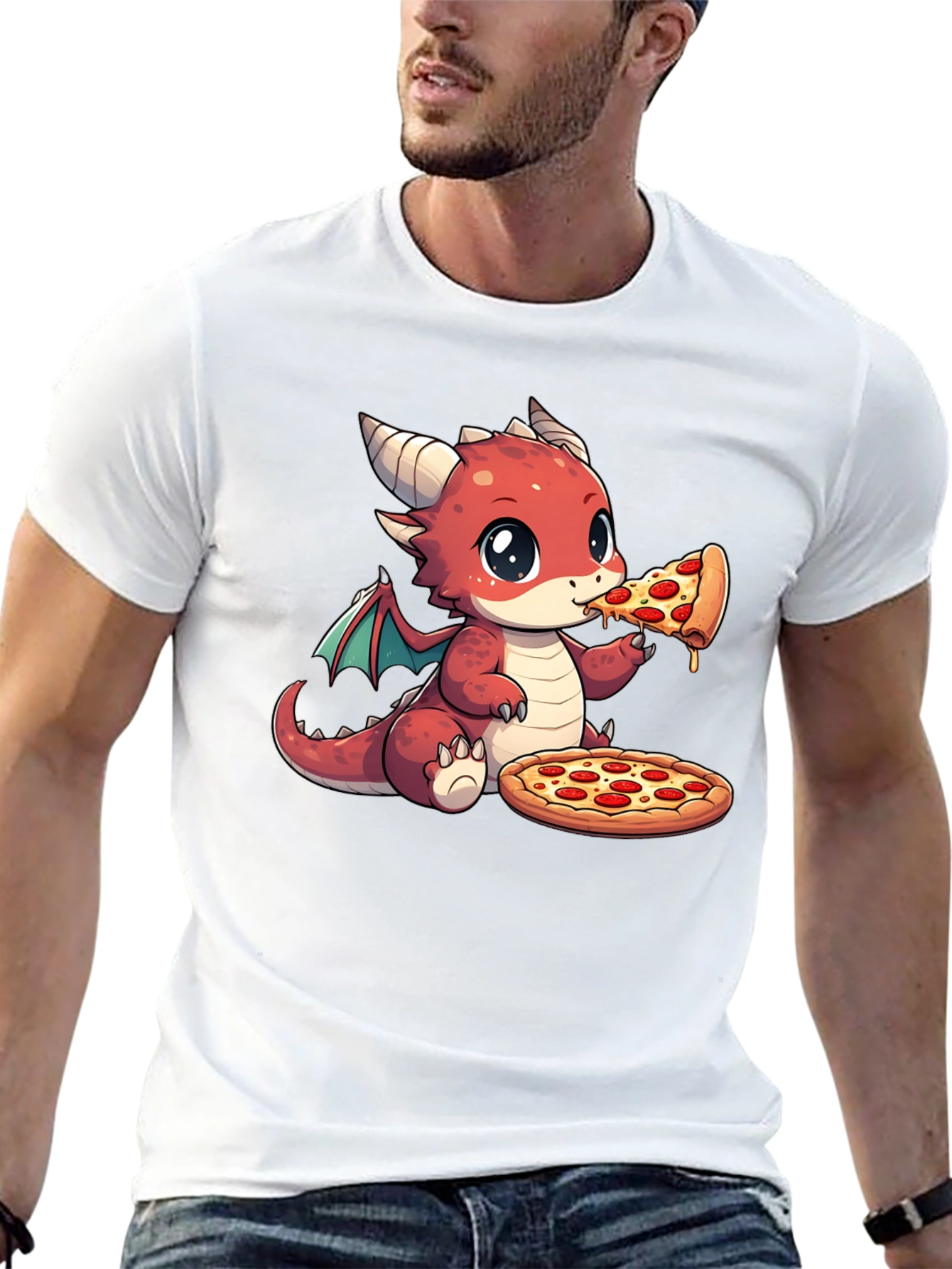 Dragon Eating Pizza Graphic T-Shirt