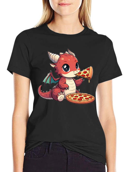 Dragon Eating Pizza Graphic T-Shirt