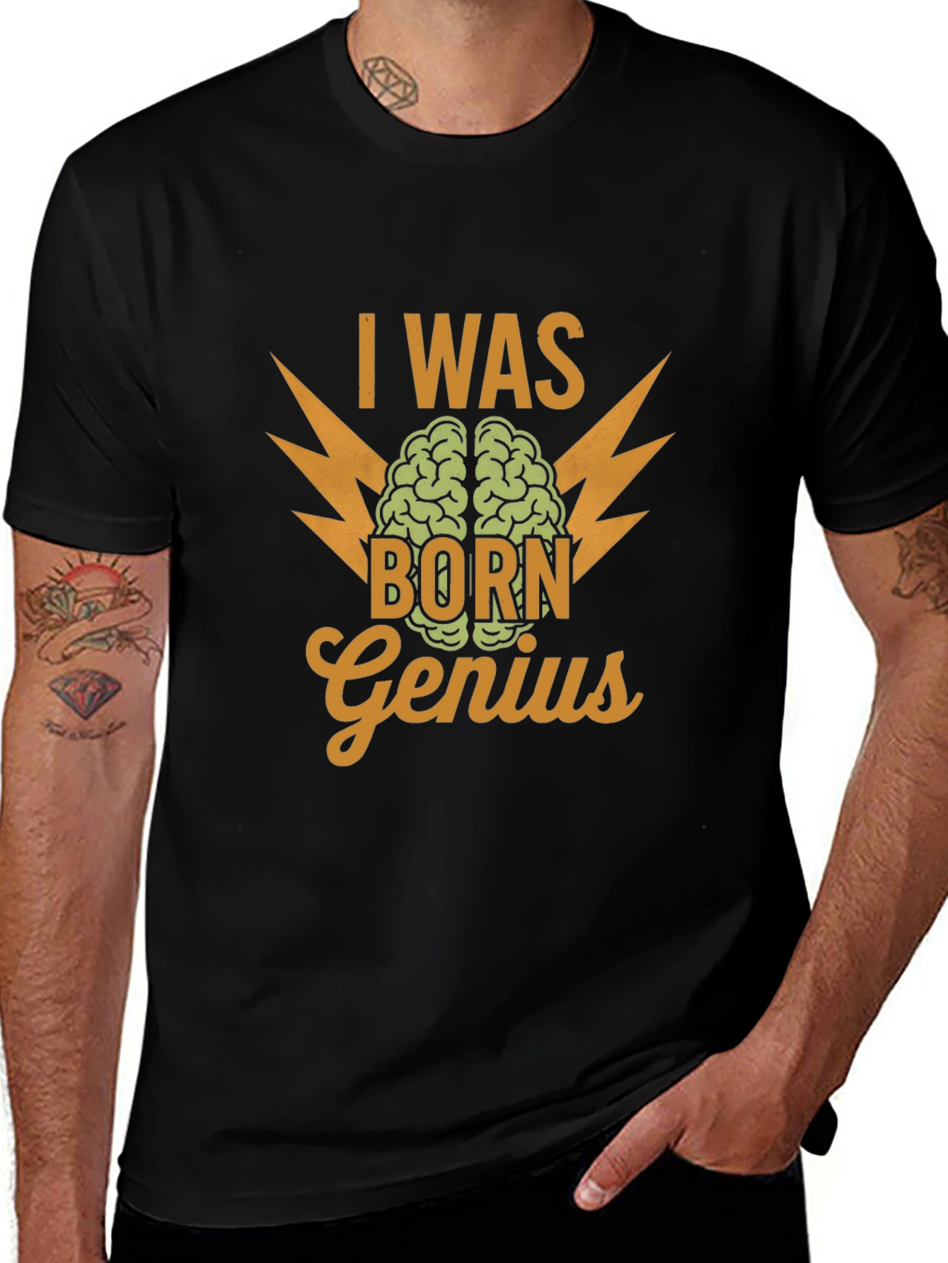 I Was Born Genius Black Graphic T-Shirt