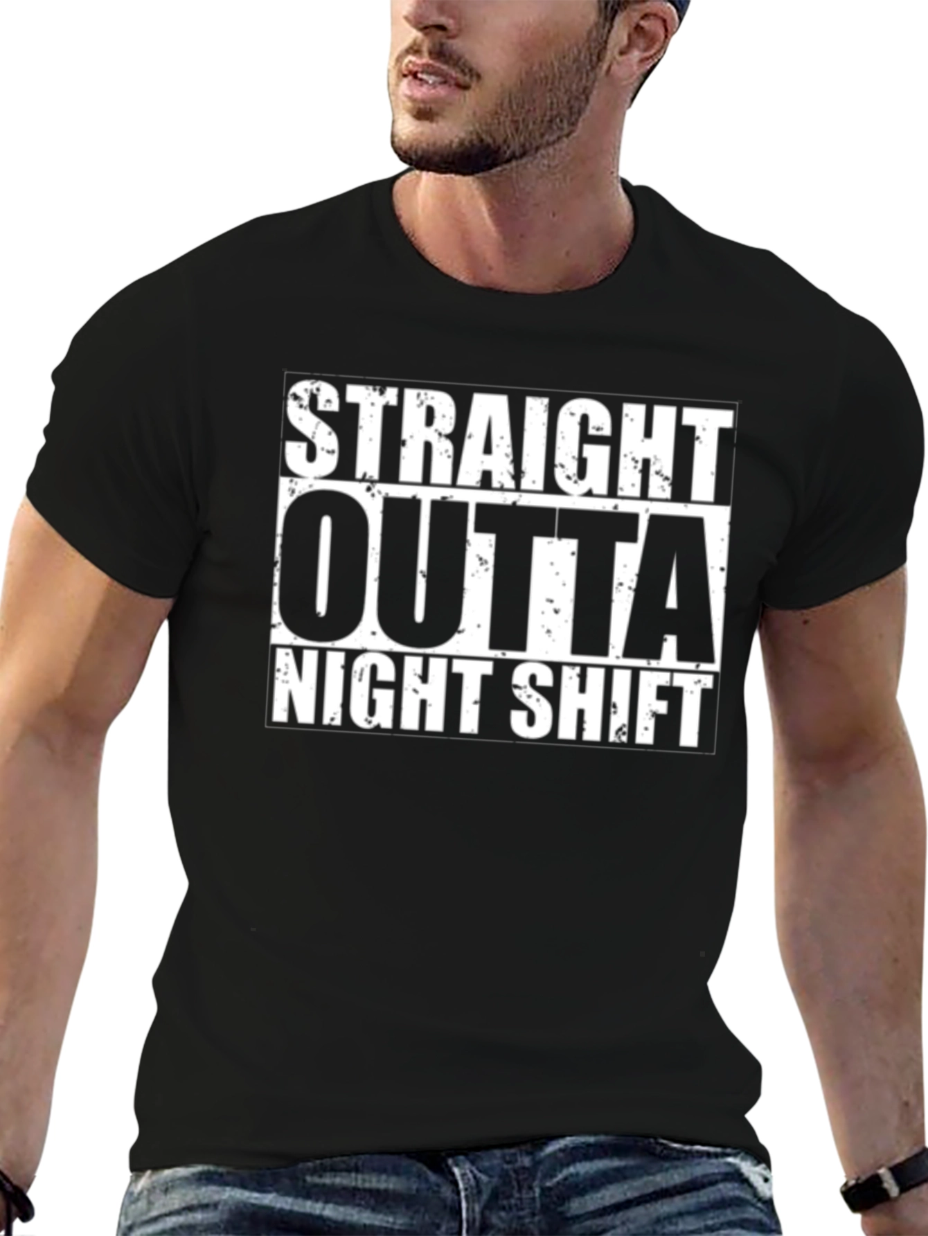 Straight Outta Night Shift Black Graphic T-Shirt