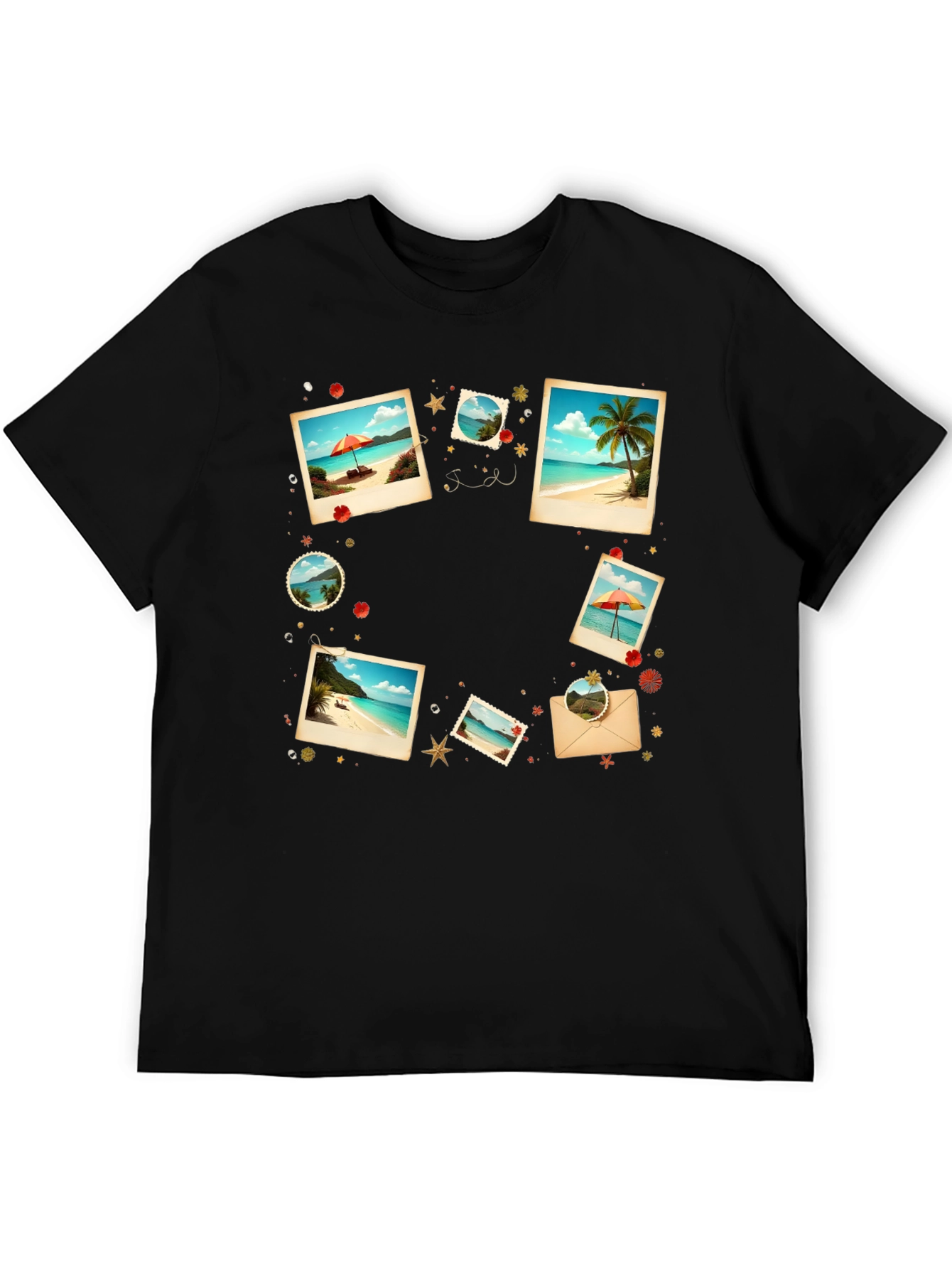 Tropical Photo Print Black T-Shirt