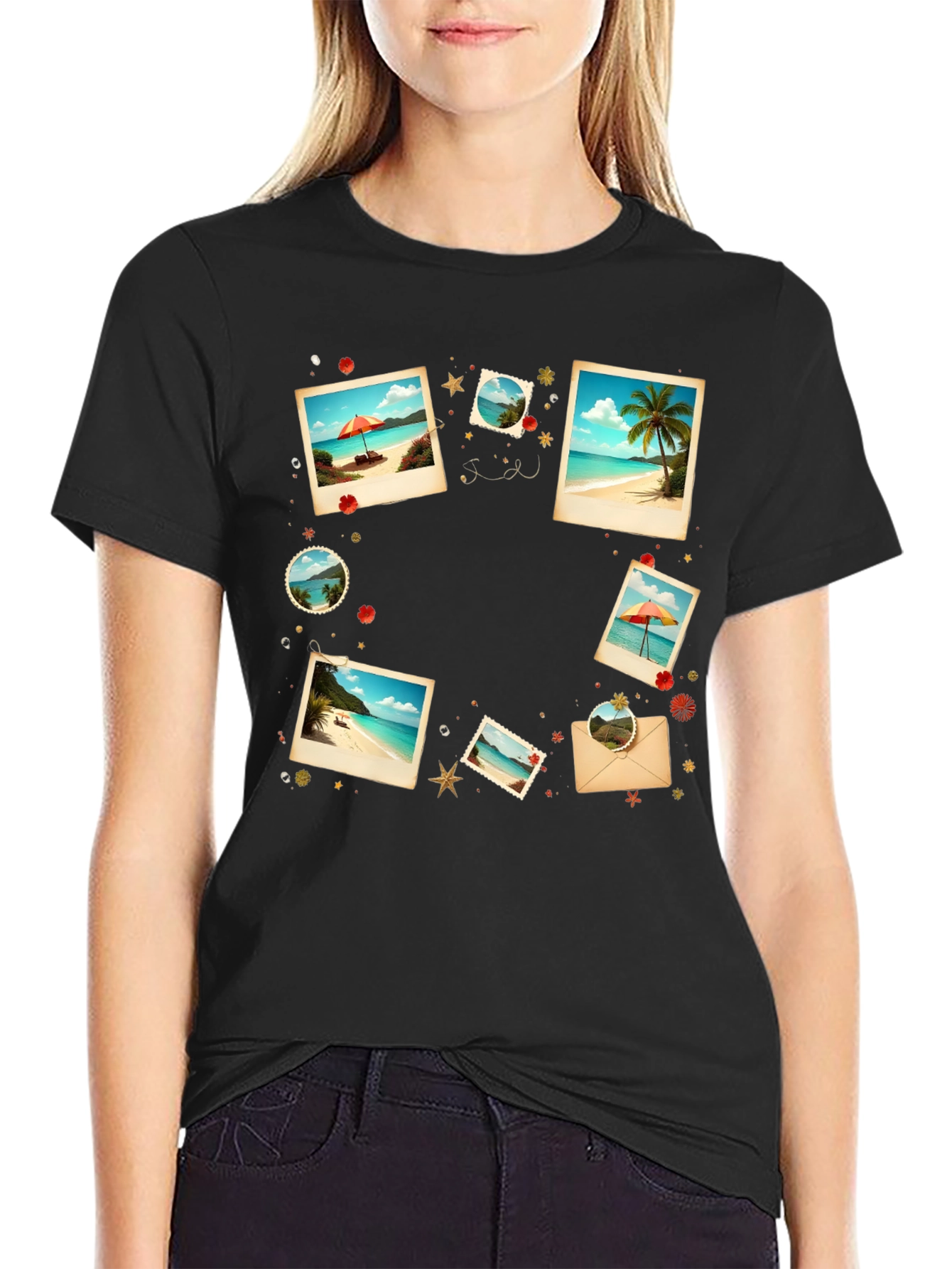 Tropical Photo Print Black T-Shirt