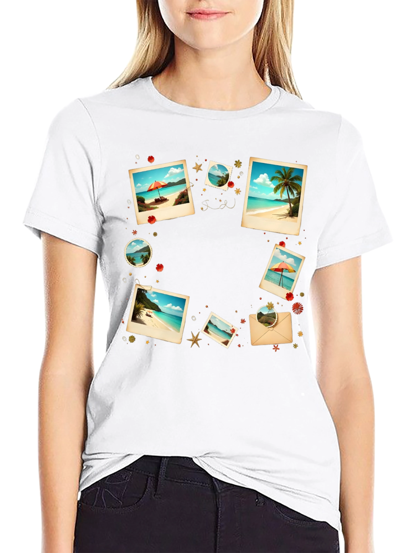 Tropical Photo Print Black T-Shirt