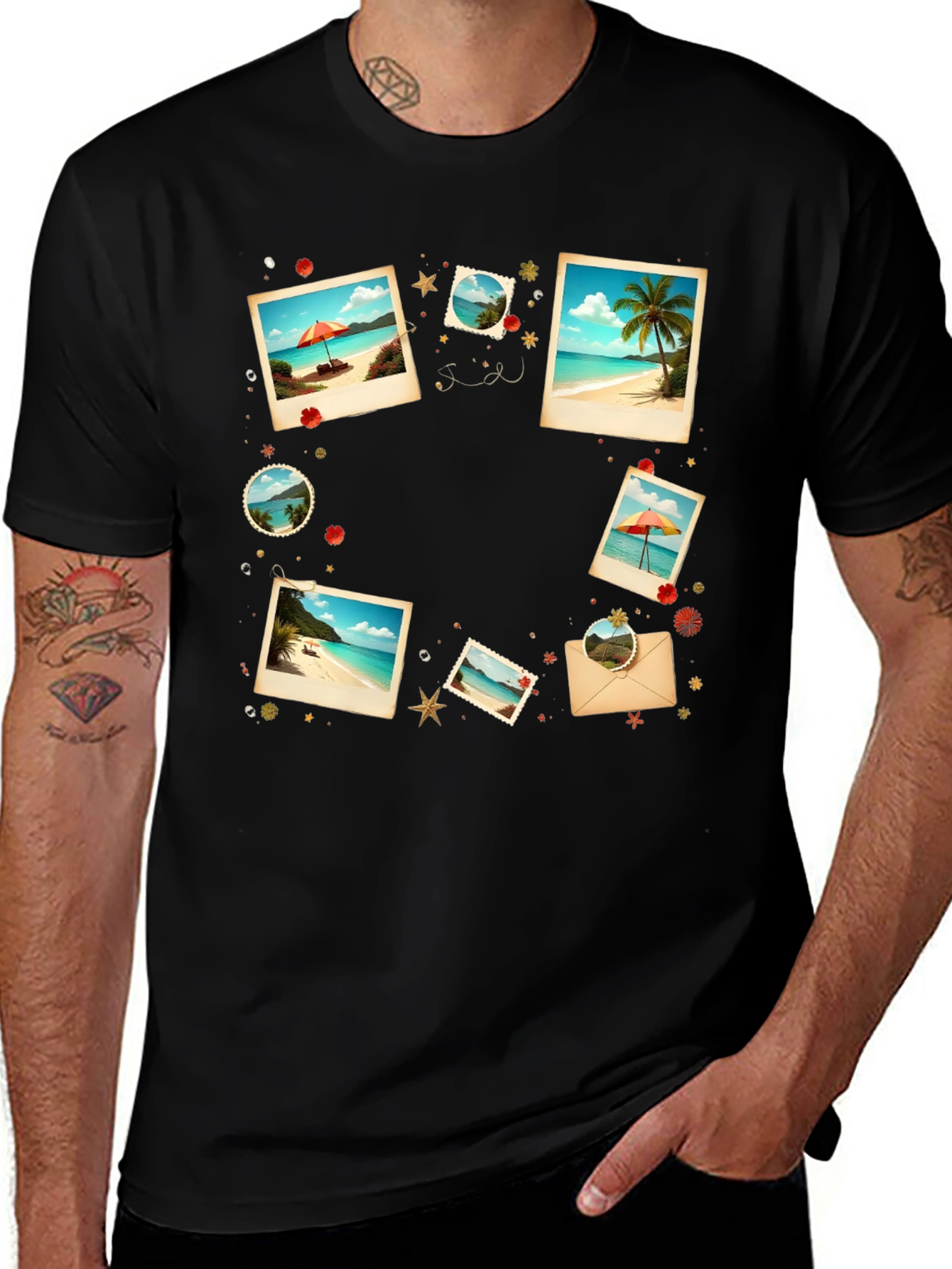 Tropical Photo Print Black T-Shirt