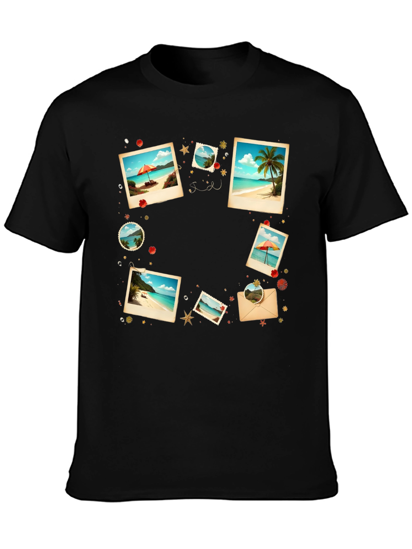 Tropical Photo Print Black T-Shirt