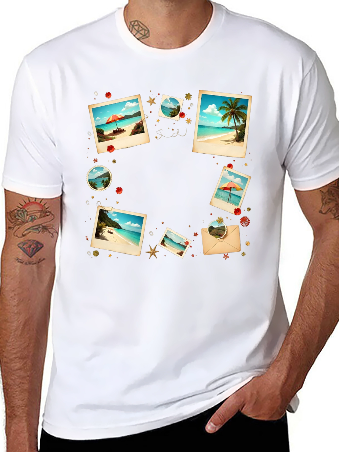 Tropical Photo Print Black T-Shirt