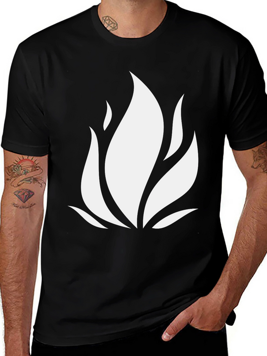 Mens Black T-Shirt with White Flame Design