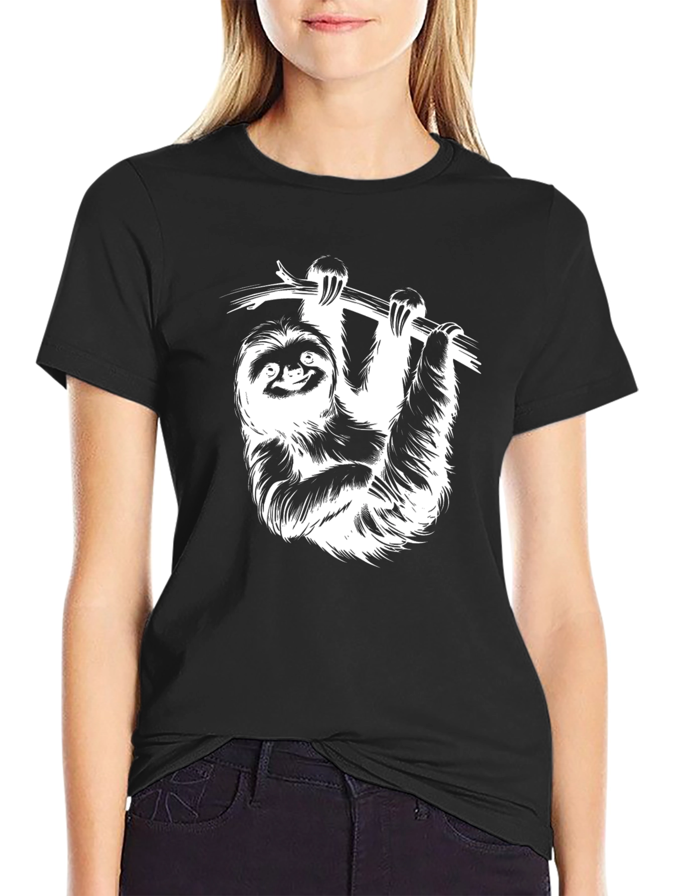 Sloth Graphic Tee - Black Cotton Blend