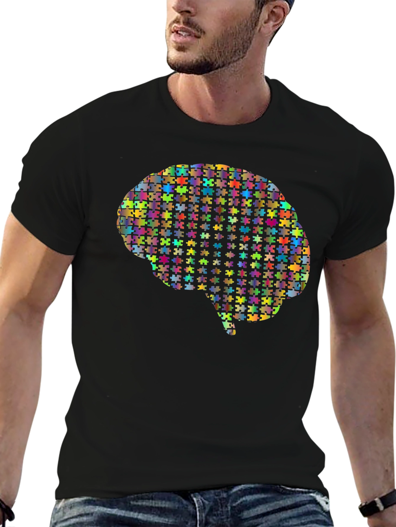 Brain Puzzle Piece Graphic Tee - Unisex Black T-Shirt