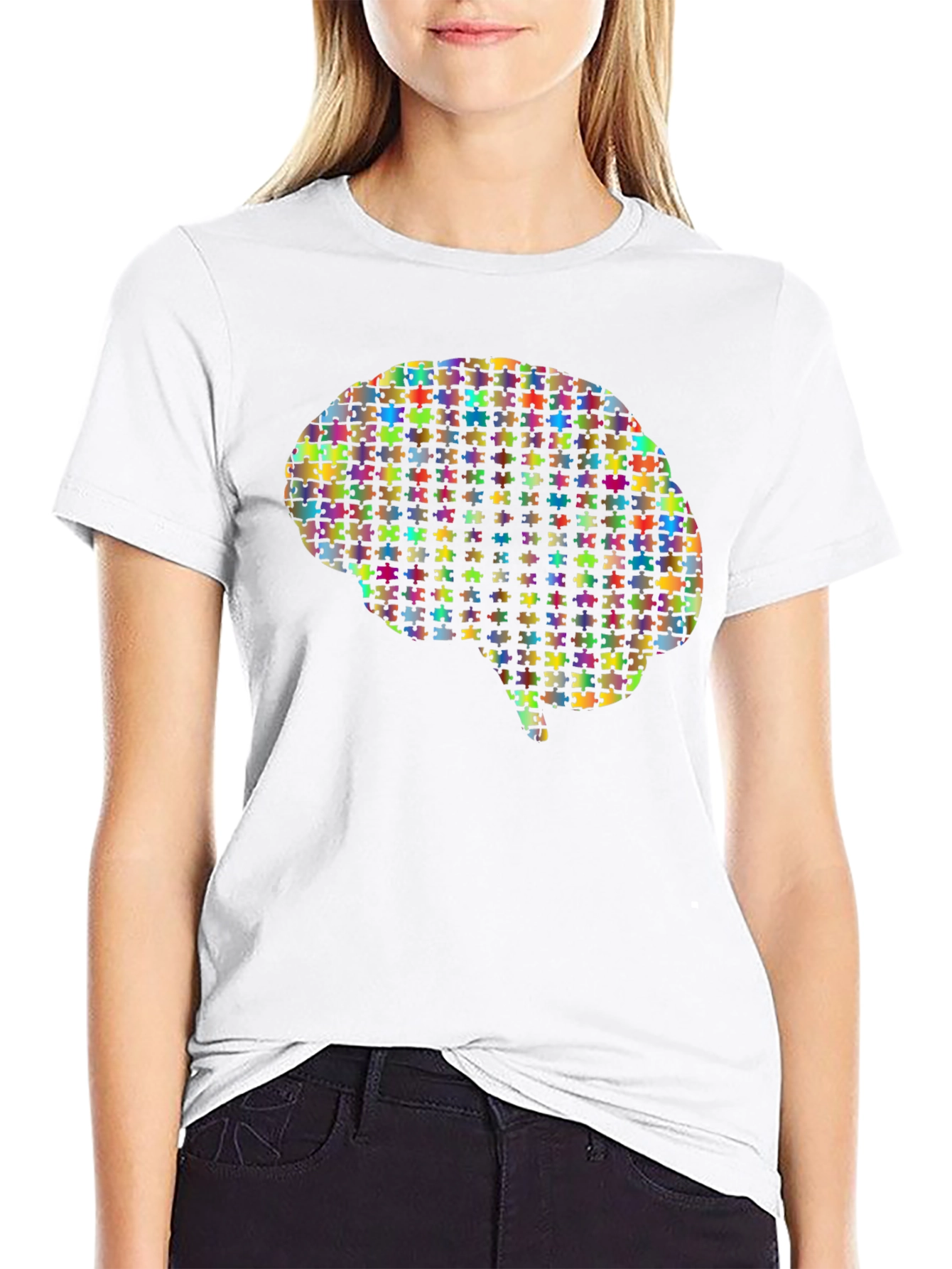 Brain Puzzle Piece Graphic Tee - Unisex Black T-Shirt
