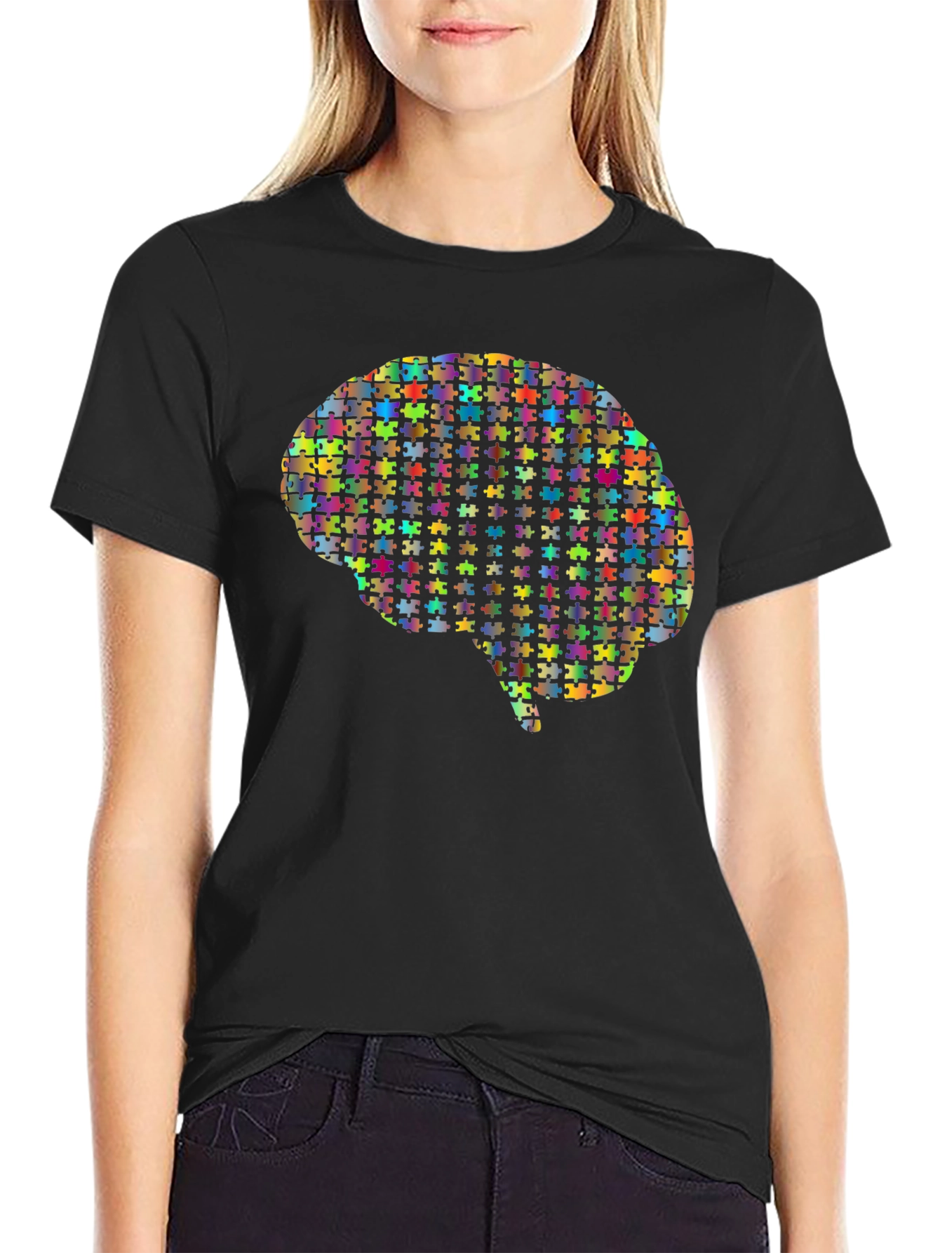 Brain Puzzle Piece Graphic Tee - Unisex Black T-Shirt